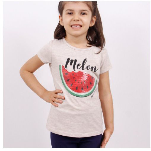 Toontoy Kız Çocuk Melon Baskılı Karpuz Nakışlı Tişört