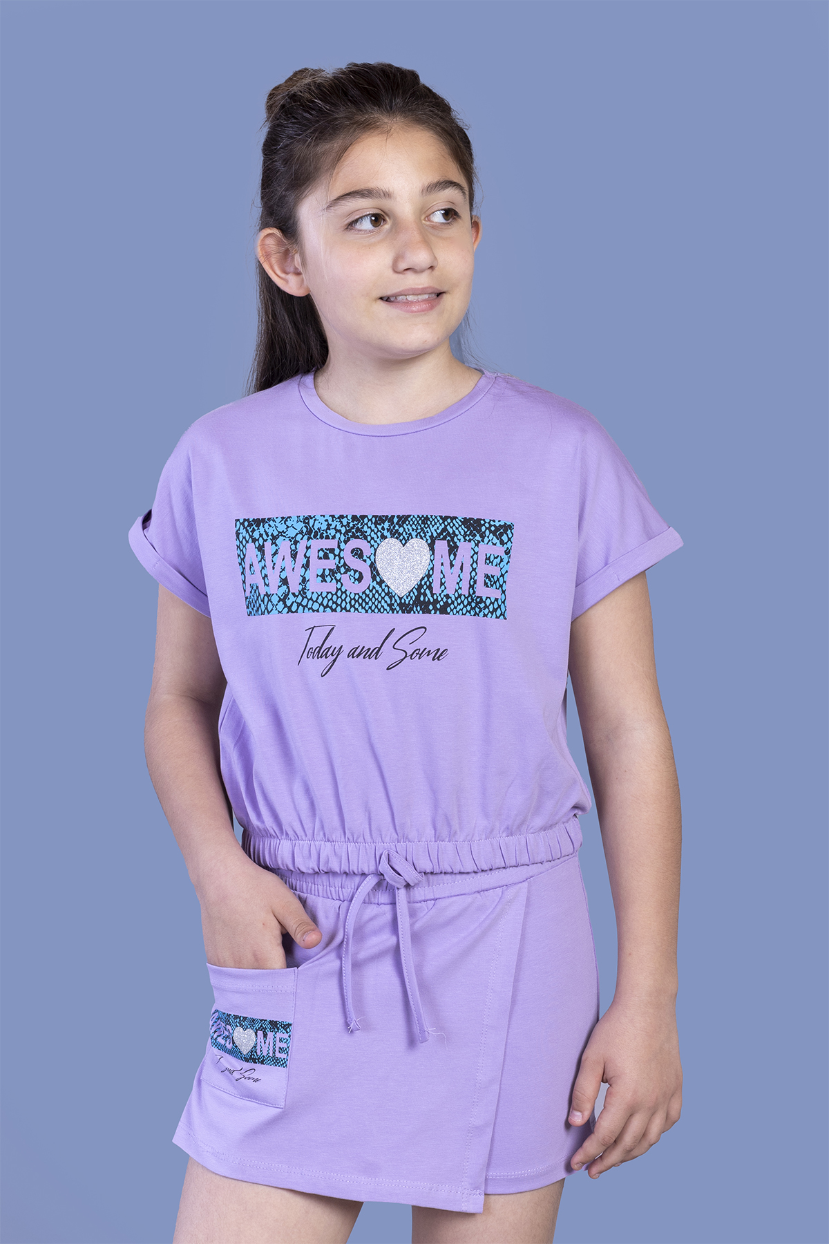 Toontoy  Kız Çocuk Awesome Baskılı Şortlu Takım