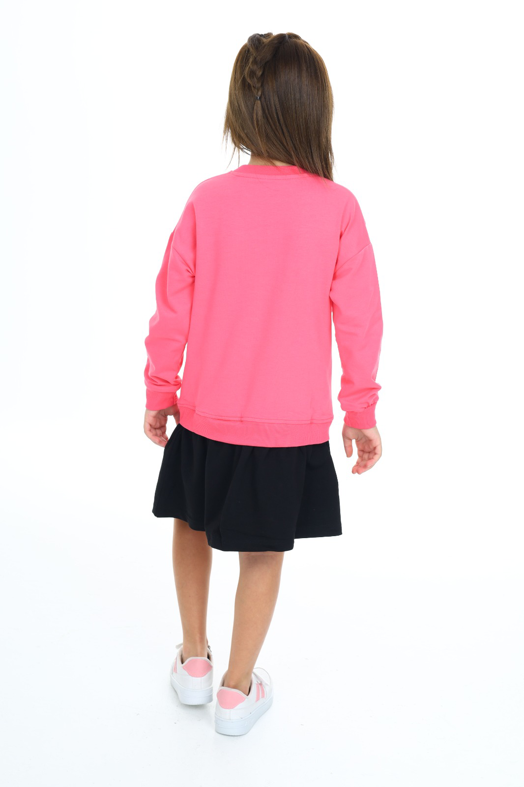 Toontoy Kız Çocuk  Eteği Kadife Kalp Baskılı Elbise