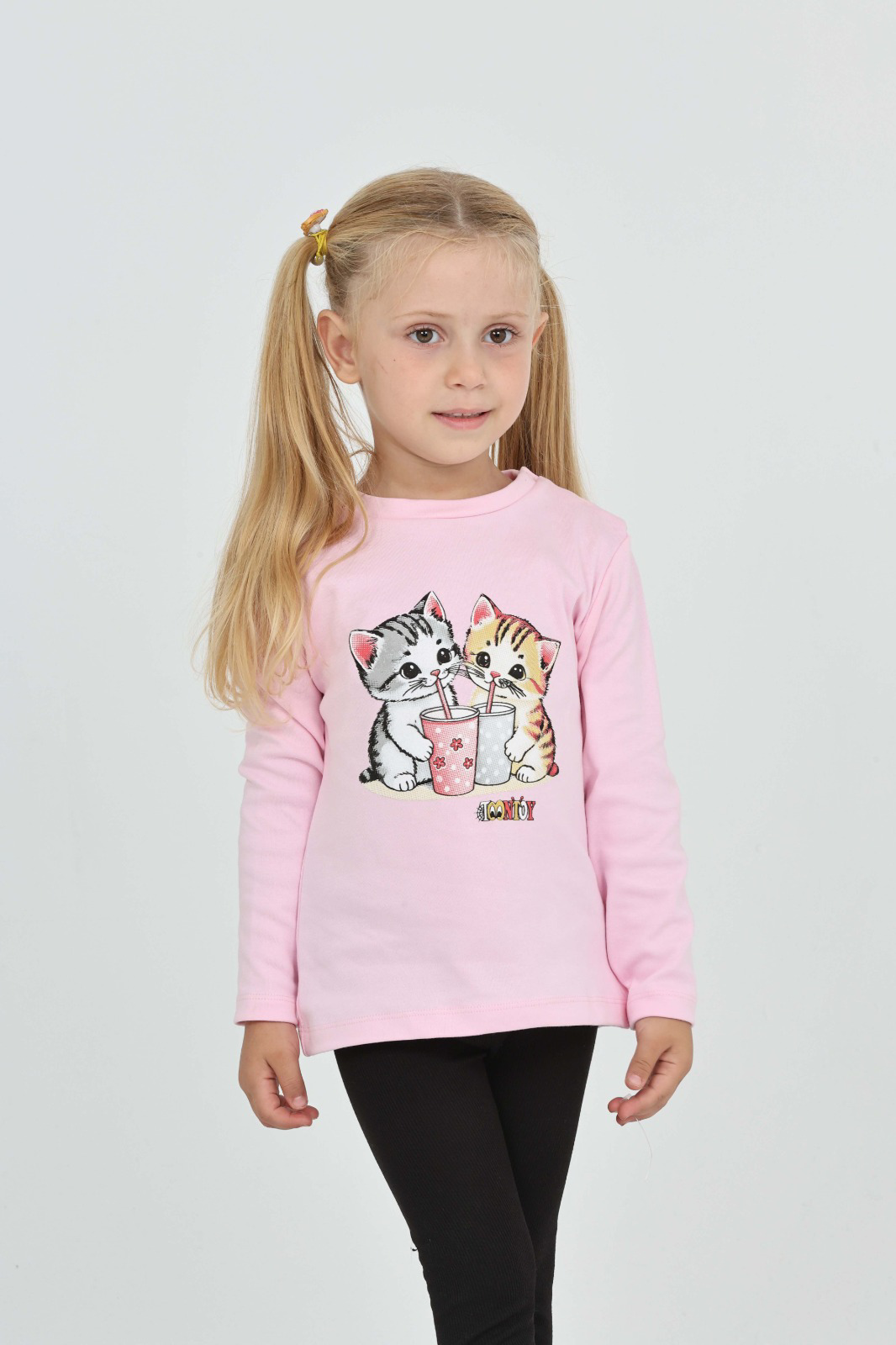 Toontoy Kız Çocuk İkili Kedi Baskılı Sweatshirt