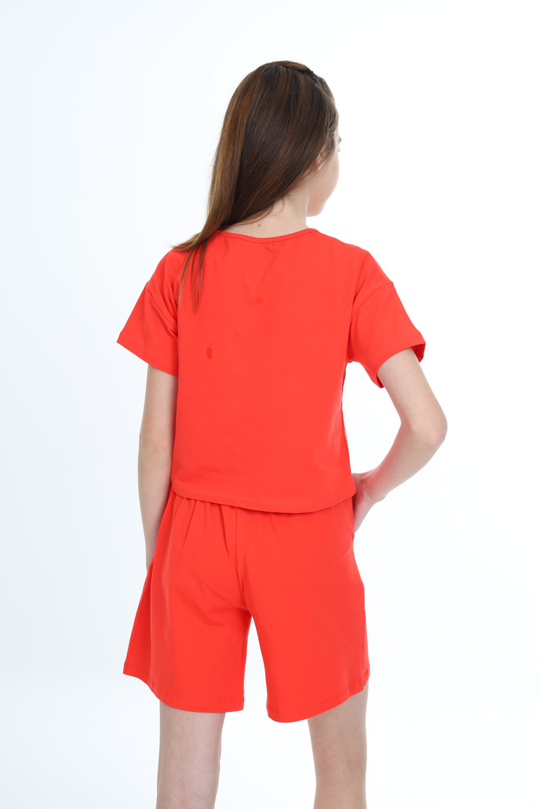 Toontoy  Kız Çocuk Crop Aloha Yazı Baskılı Şortlu Takım