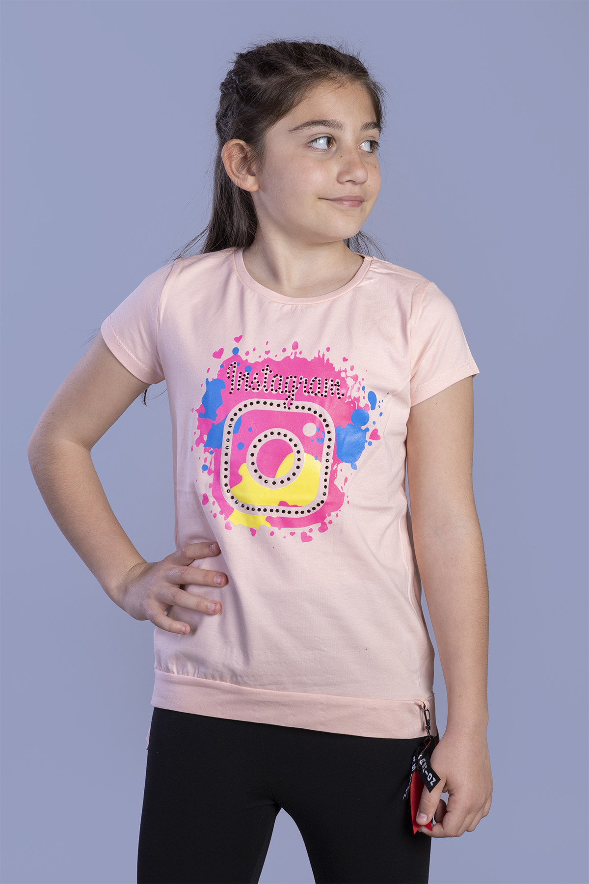 Toontoy  Kiz Çocuk Renkli İnstagram Baskili Tişört