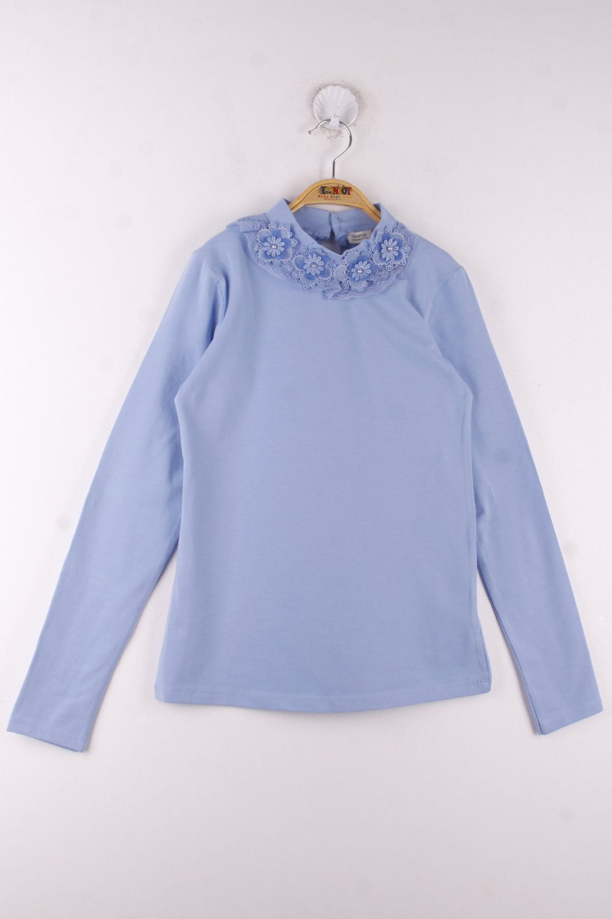 Toontoy Kız Çocuk Yaka Çiçek Dantelli İncili Okul Tişört