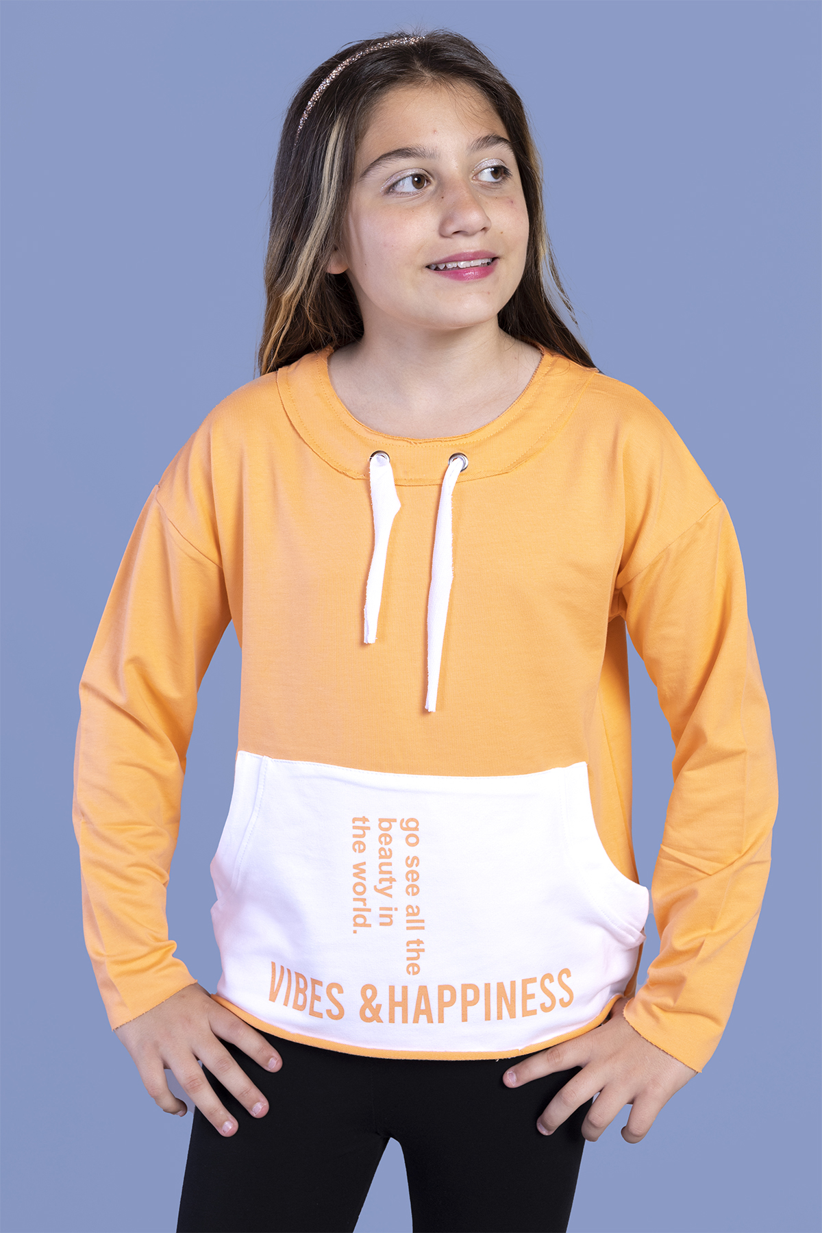 Toontoy Kız Çocuk Kanguru Cepli Baskılı Sweatshirt