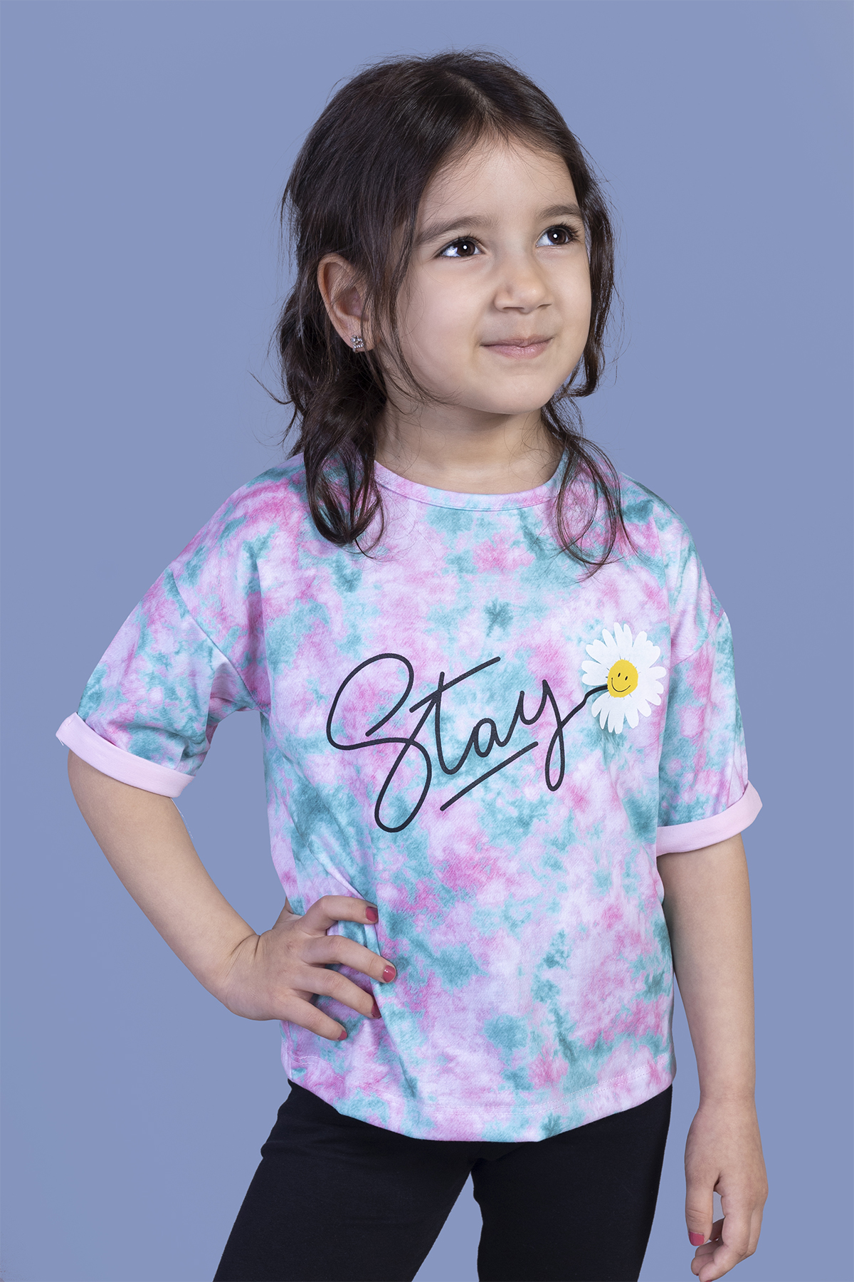 Toontoy Kız Çocuk Batik Desenli Baskılı Tişört