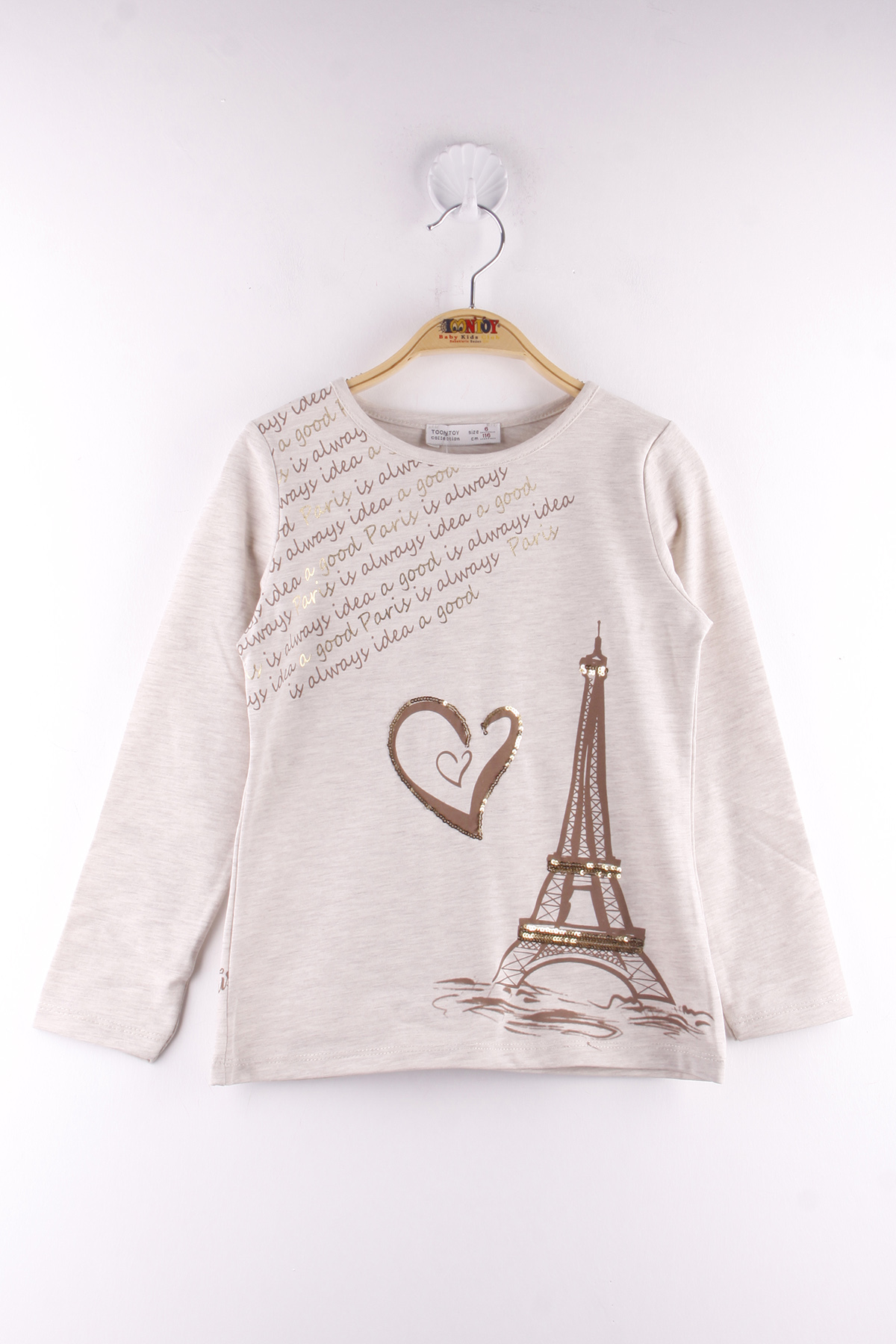 Toontoy Kız Çocuk Paris Baskılı Pul Detaylı Tişört