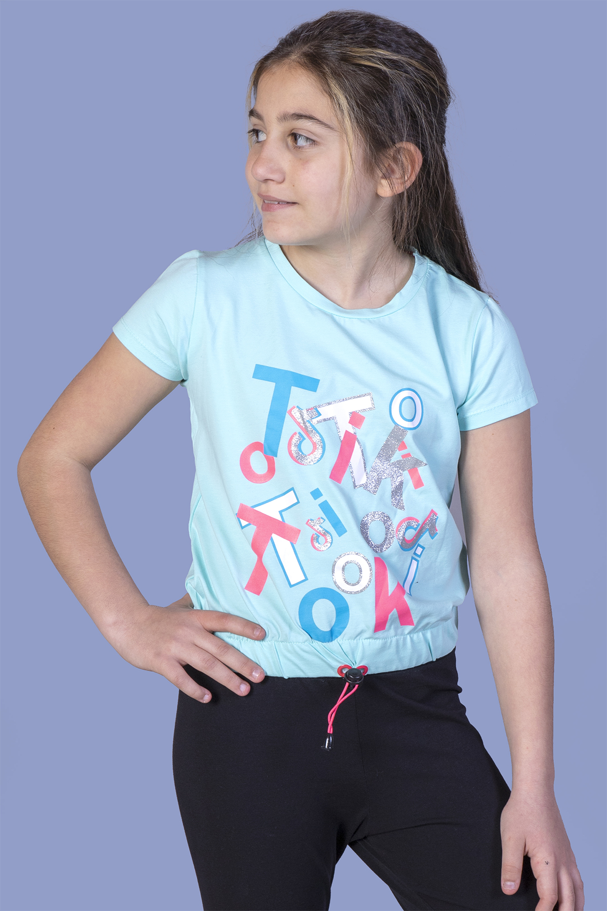 Toontoy Kız Çocuk Renkli Tiktok Baskılı Tişört