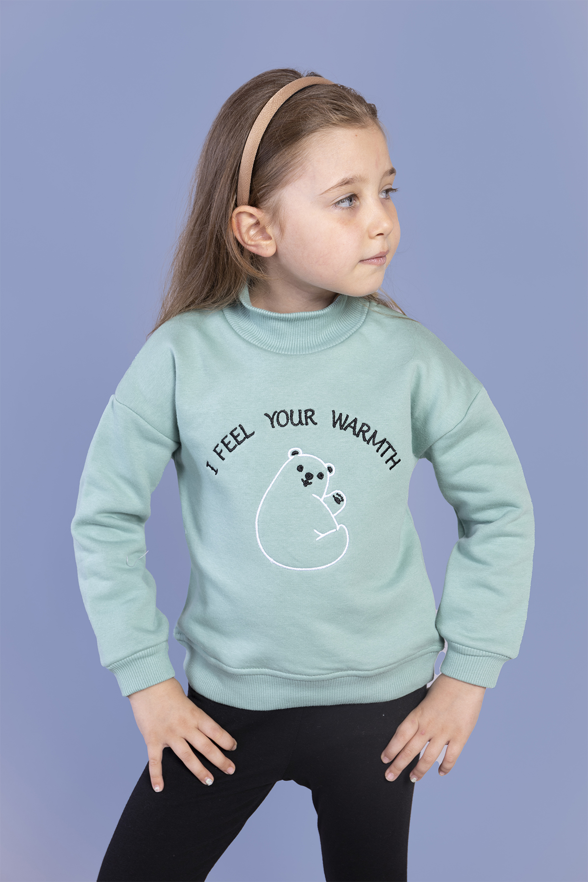 Toontoy Kız Çocuk Nakışlı Balıkçı Yaka Pamuklu Sweatshirt