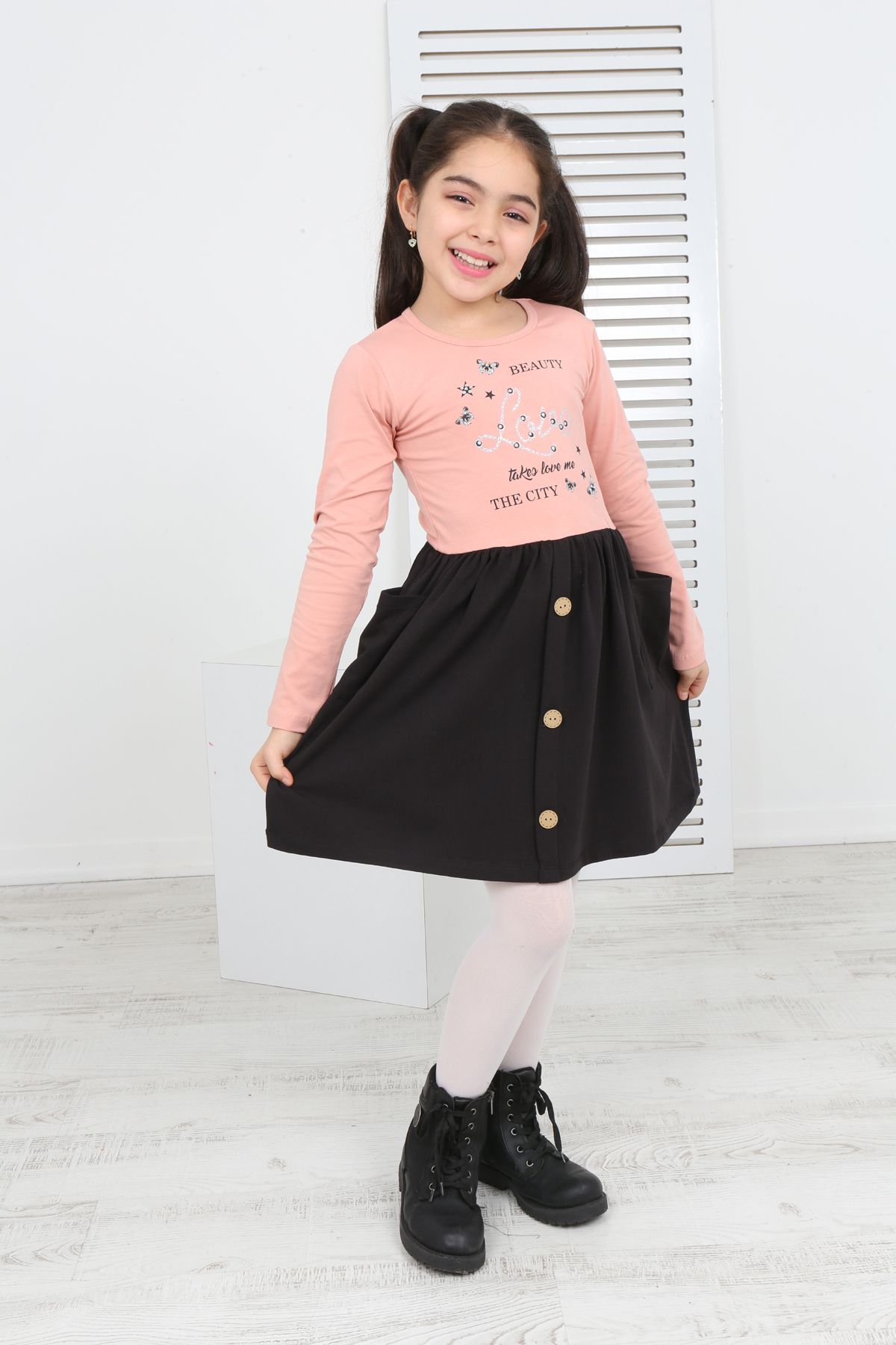 Toontoy Kız Çocuk Beauty Love Baskılı Elbise