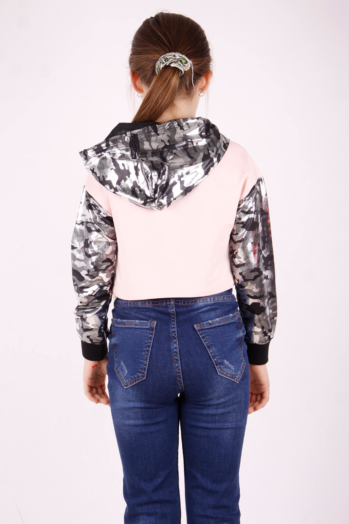 Toontoy Kız Çocuk Kamuflaj Desenli Kapşonlu Sweatshirt