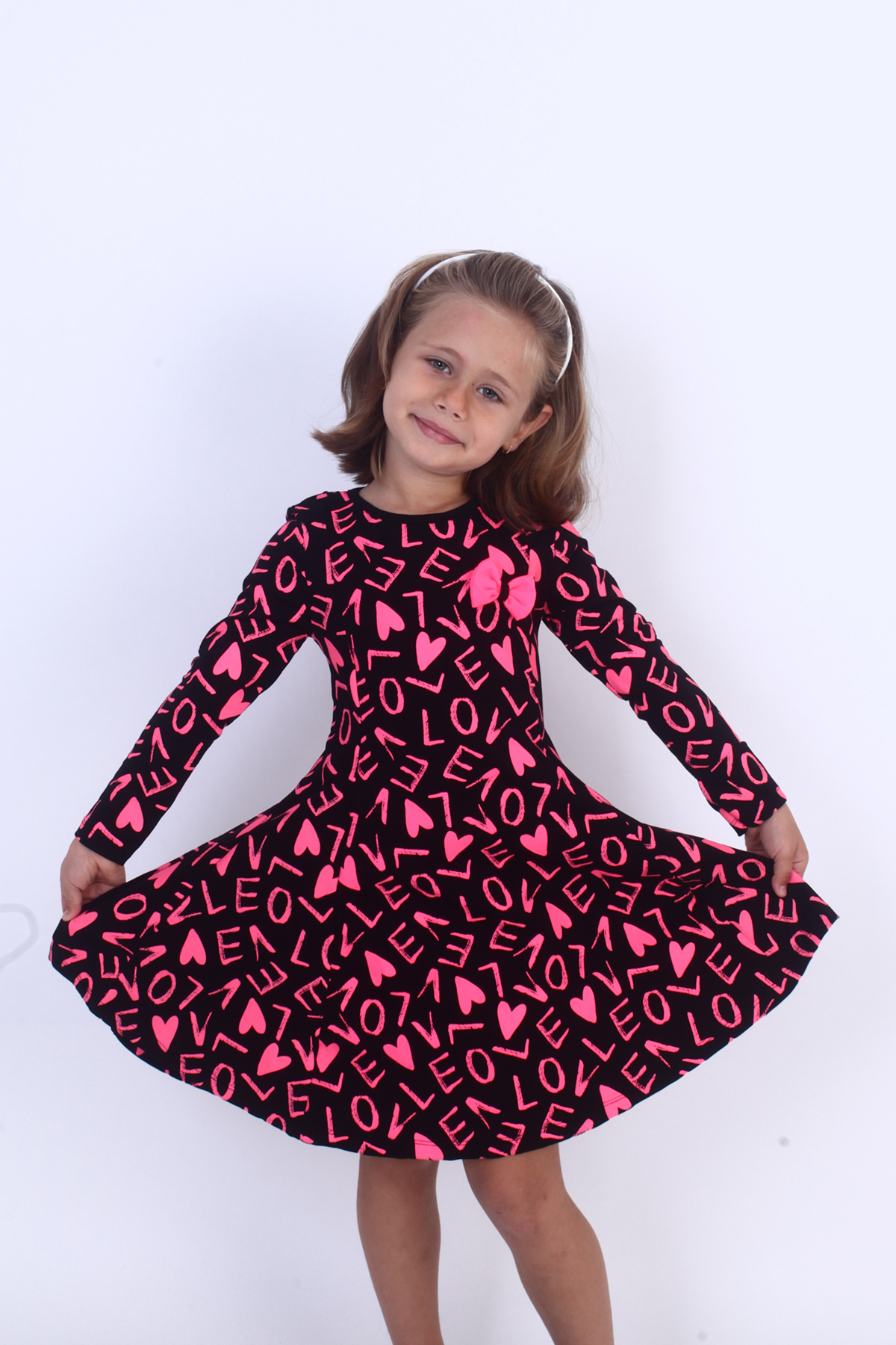 Toontoy Kız Çocuk Love Baskılı Elbise