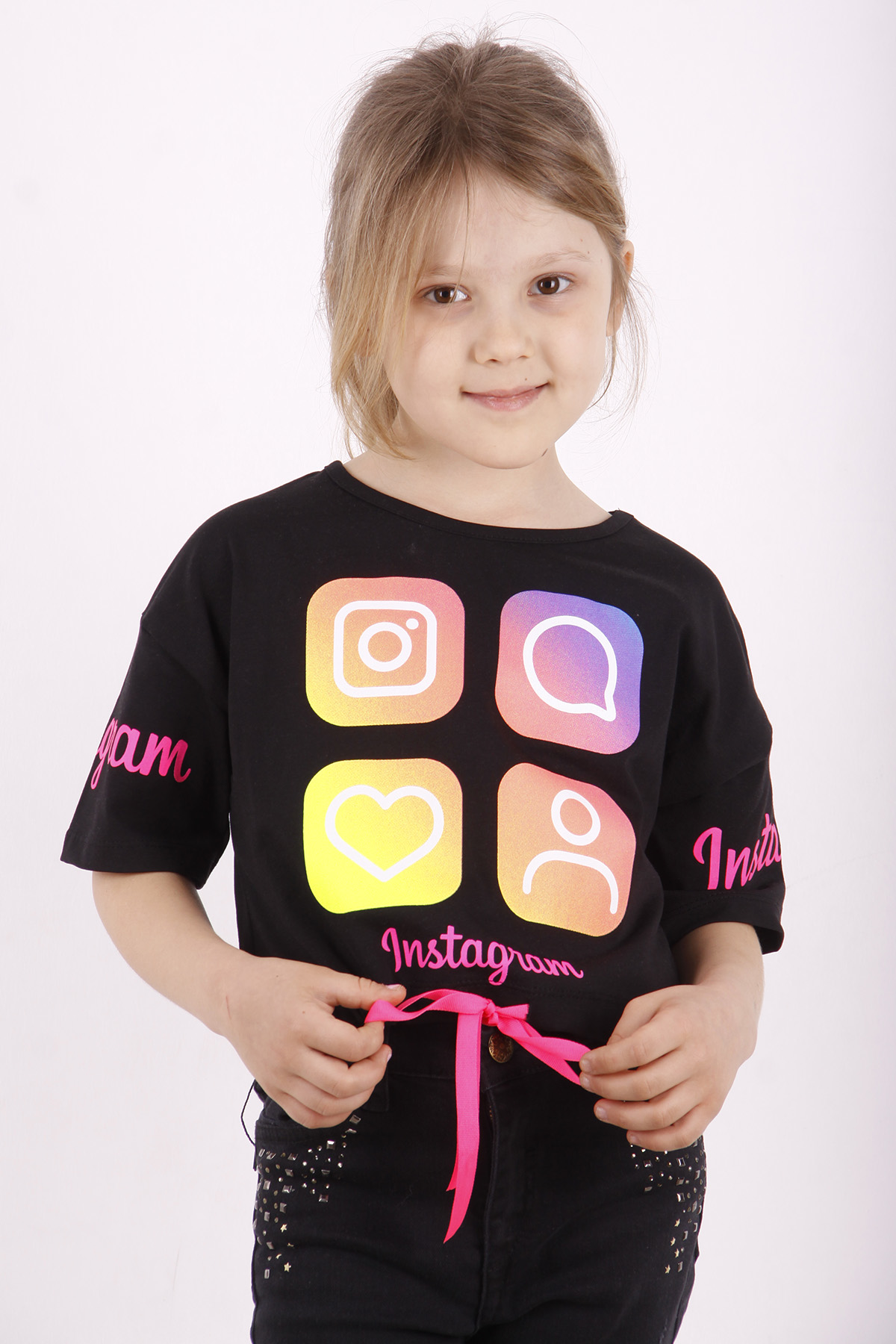 Toontoy Kız Çocuk Instagram Baskılı Crop Tişört