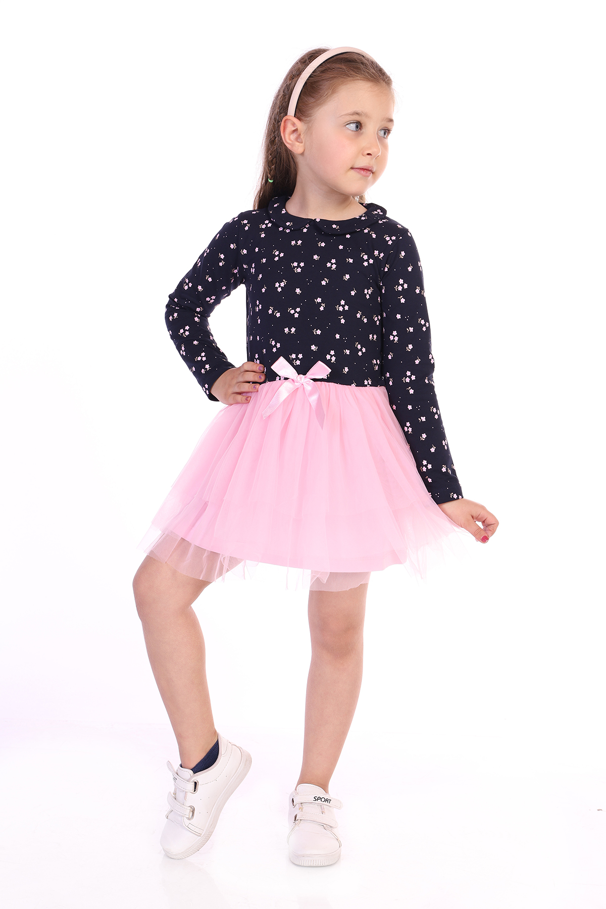 Toontoy Kız Çocuk Çiçek Desenli Tüllü Elbise