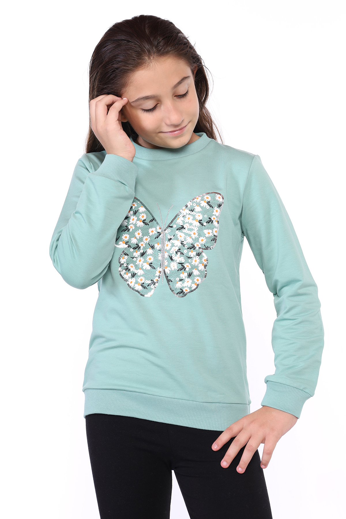 Toontoy Kız Çocuk Kelebek İşlemeli Sweatshirt