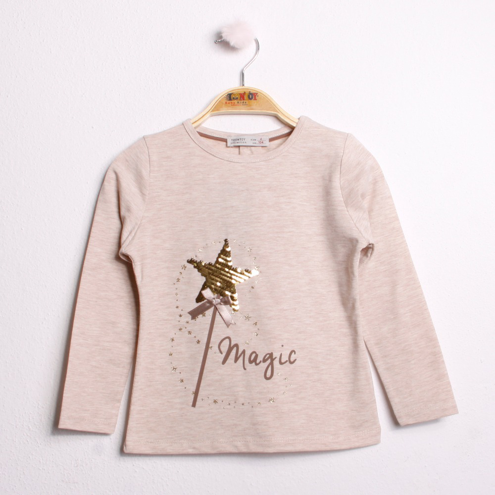 Toontoy Kız Çocuk Pullu Yıldız Nakışlı T-Shirt