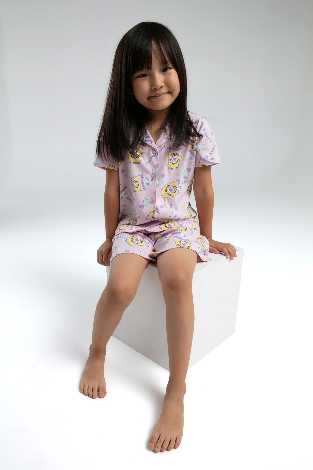 Toontoy Kız Çocuk Komple Baskılı  Düğmeli Şortlu Pijama Takım