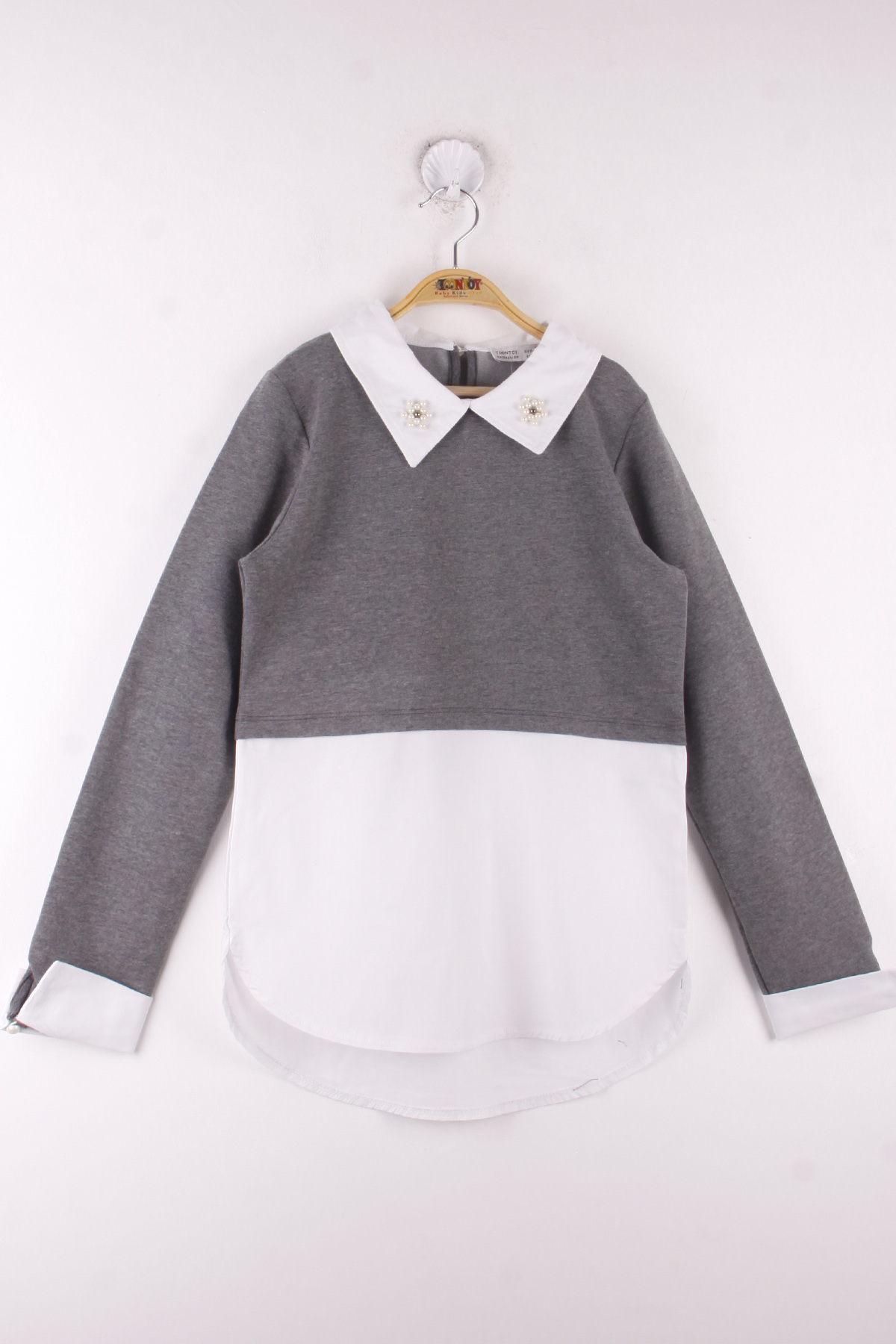 Toontoy Kız Çocuk Gömlek Detaylı Yakası İncili Okul Sweatshirt