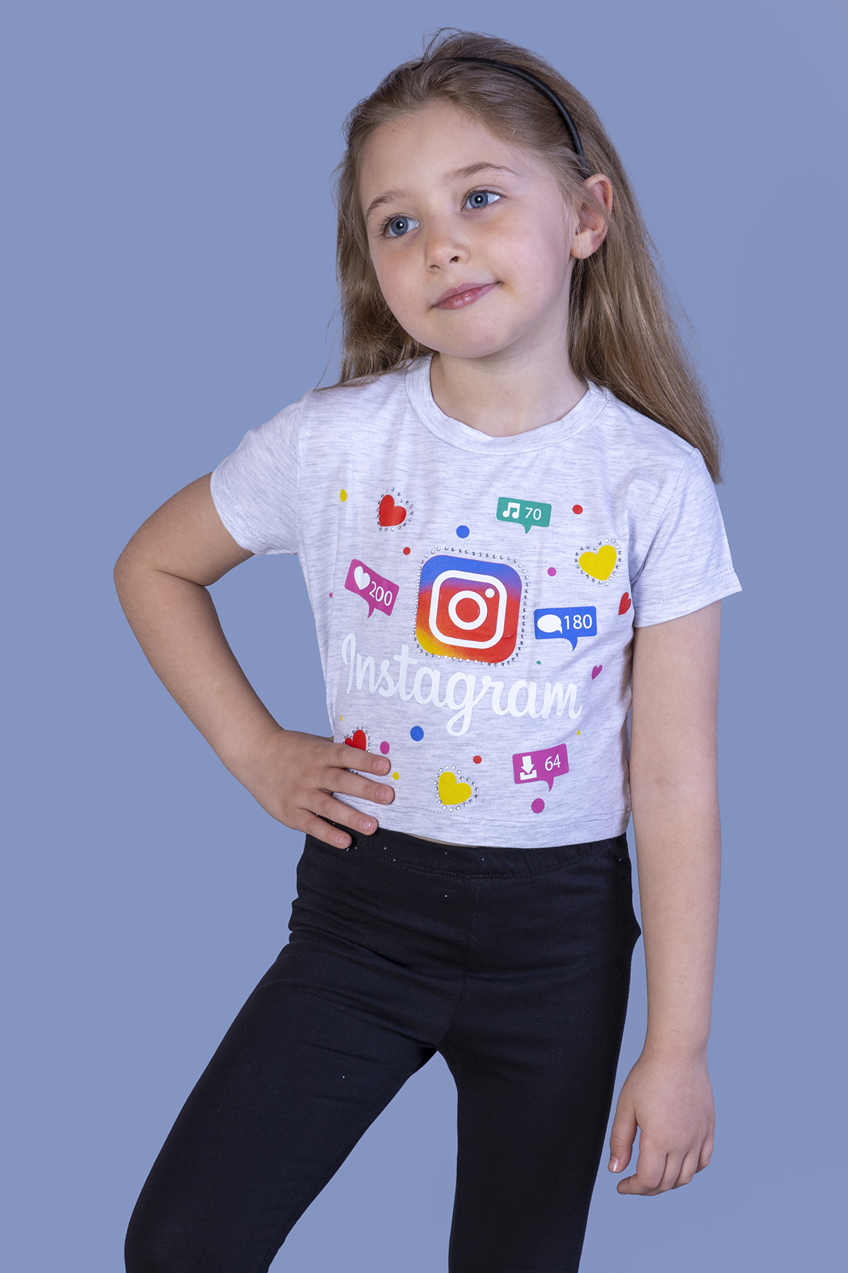Toontoy Kız Çocuk Kalpli Instagram Baskılı Tişört
