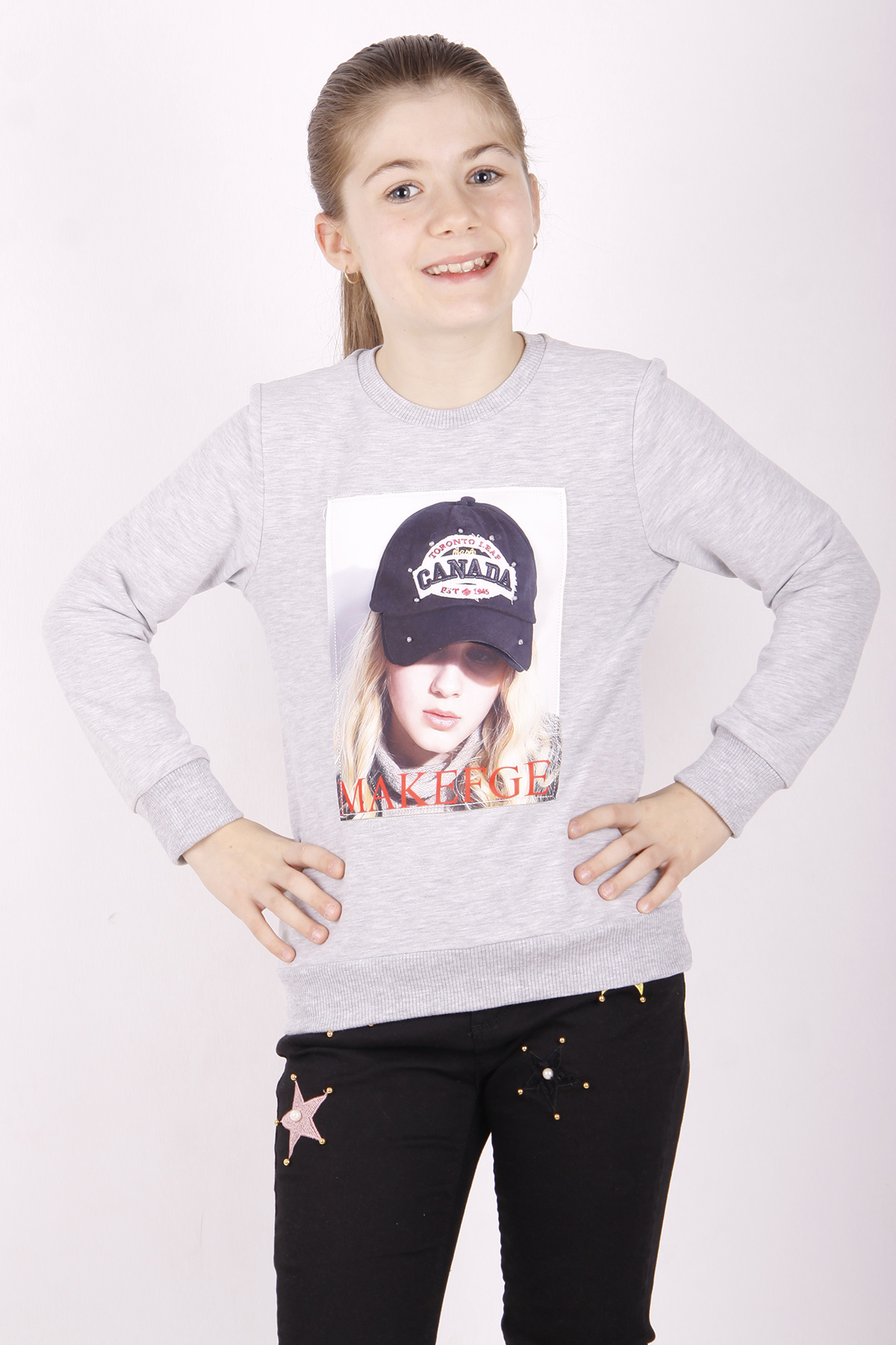 Toontoy Kız Çocuk Şapkası 3D Baskılı Sweatshirt