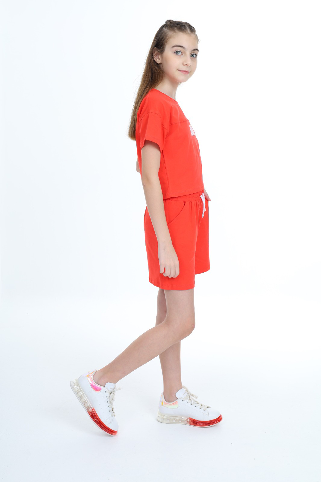 Toontoy  Kız Çocuk Crop Aloha Yazı Baskılı Şortlu Takım