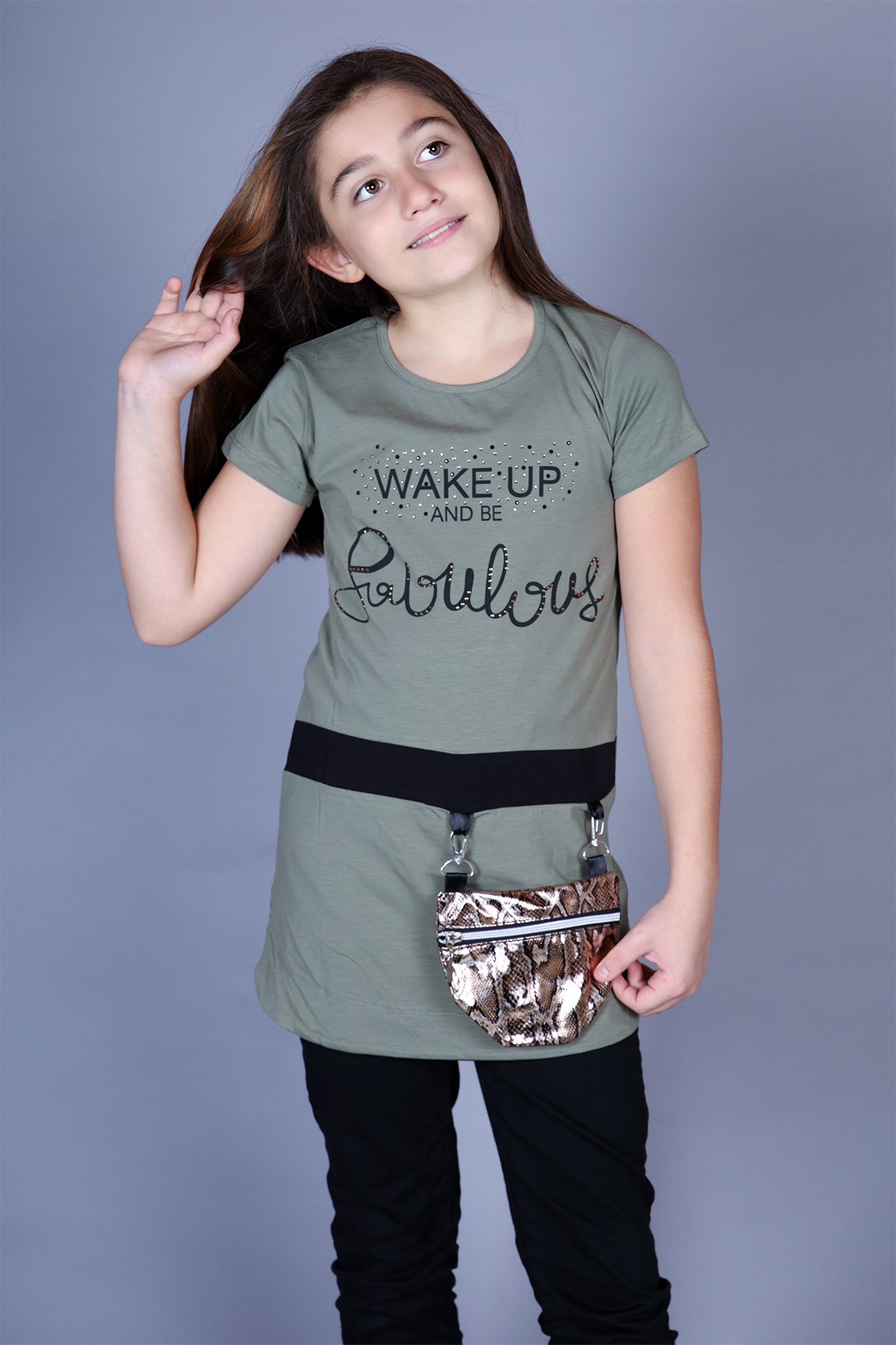 Toontoy  Kız Çocuk T-Shirt Önü Çantalı