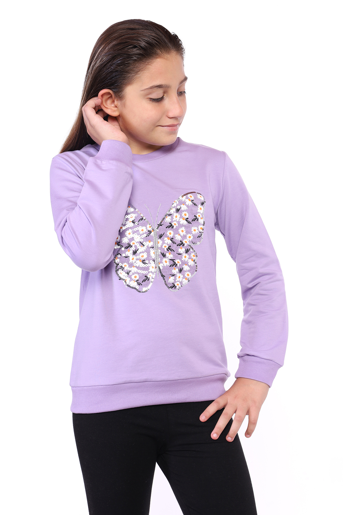 Toontoy Kız Çocuk Kelebek İşlemeli Sweatshirt