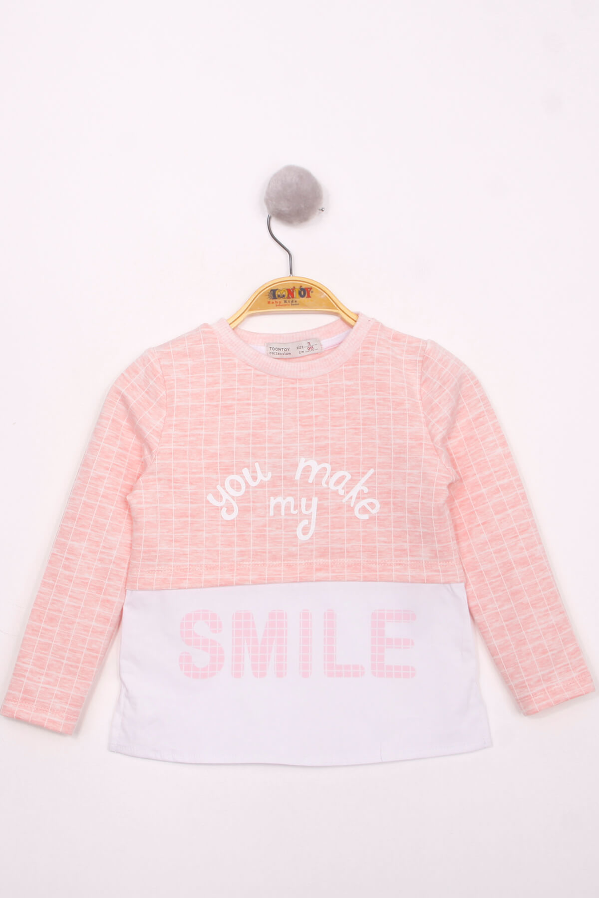 Toontoy Kız Çocuk Kareli Kumaşlı Smile Baskılı T-Shirt