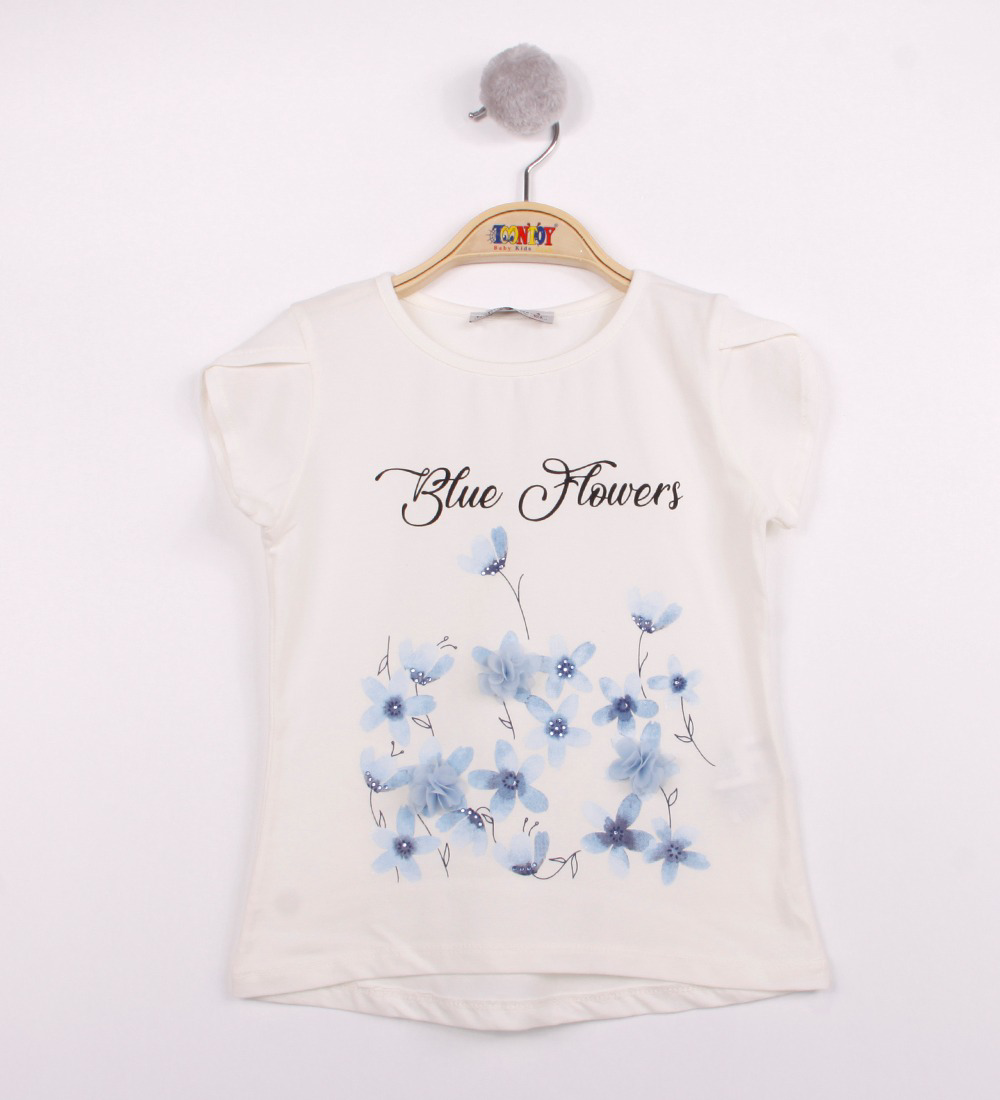 Toontoy Kız Çocuk Çiçek Aksesuarlı Tişört