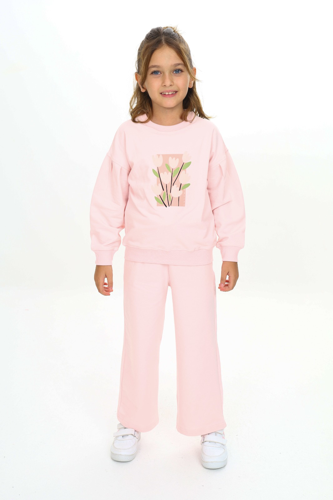 Toontoy  Kız Çocuk Kol Büzgülü Lale Baskılı Eşofman Takım