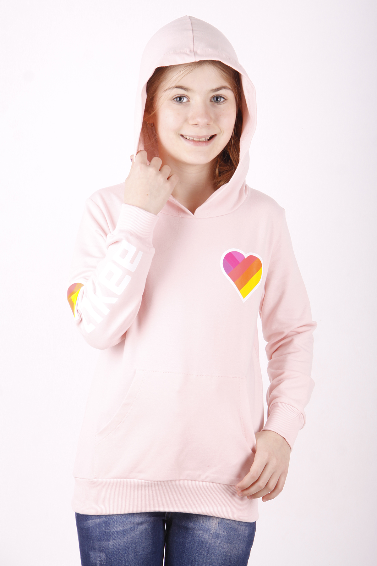 Toontoy Kız Çocuk Like Kalp Baskılı Kanguru Cepli Sweatshirt