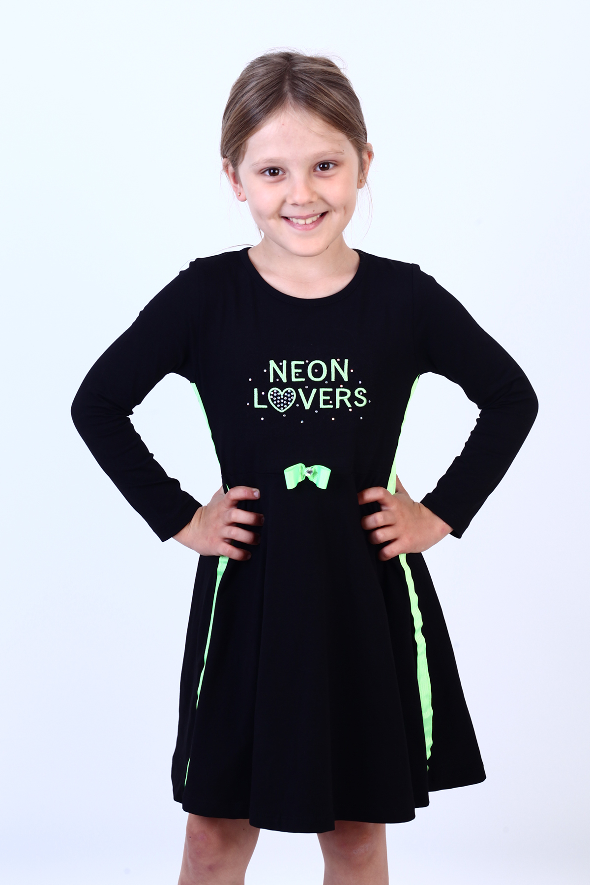 Toontoy Kız Çocuk Neon Lover Nakışlı Elbise