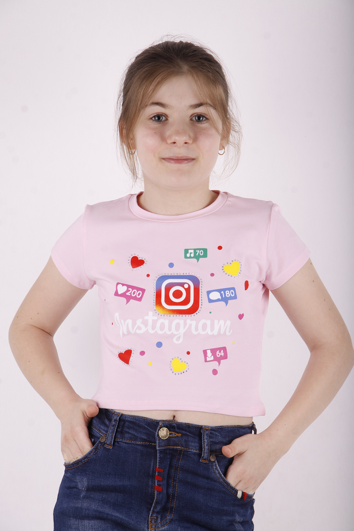 Toontoy Kız Çocuk Kalpli Instagram Baskılı Tişört