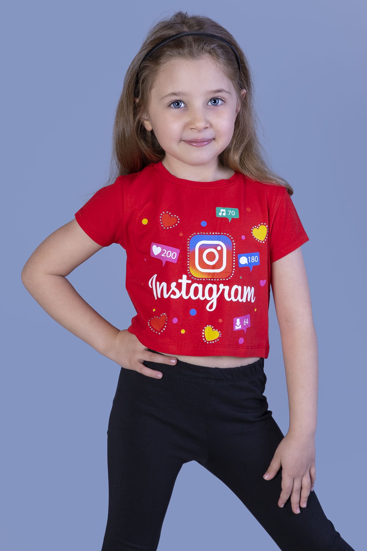 Toontoy Kız Çocuk Kalpli Instagram Baskılı Tişört