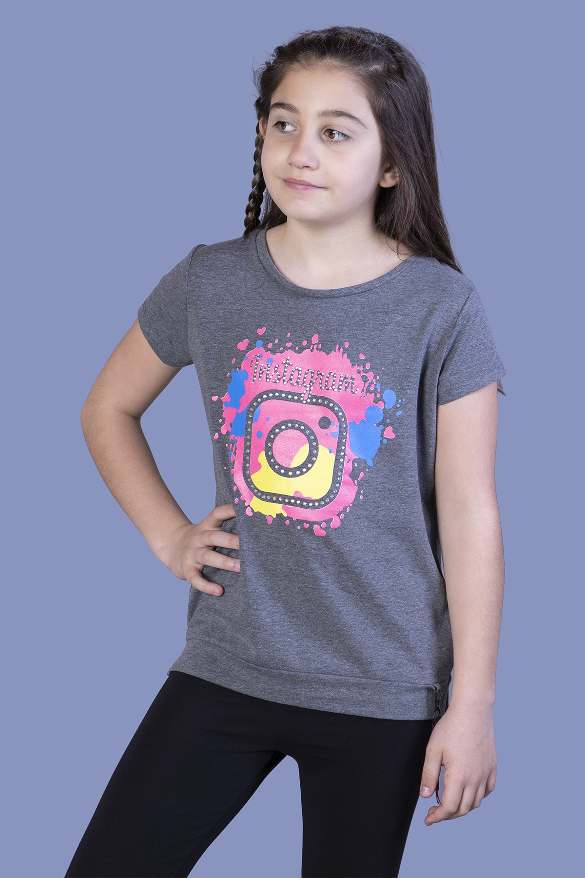 Toontoy  Kiz Çocuk Renkli İnstagram Baskili Tişört