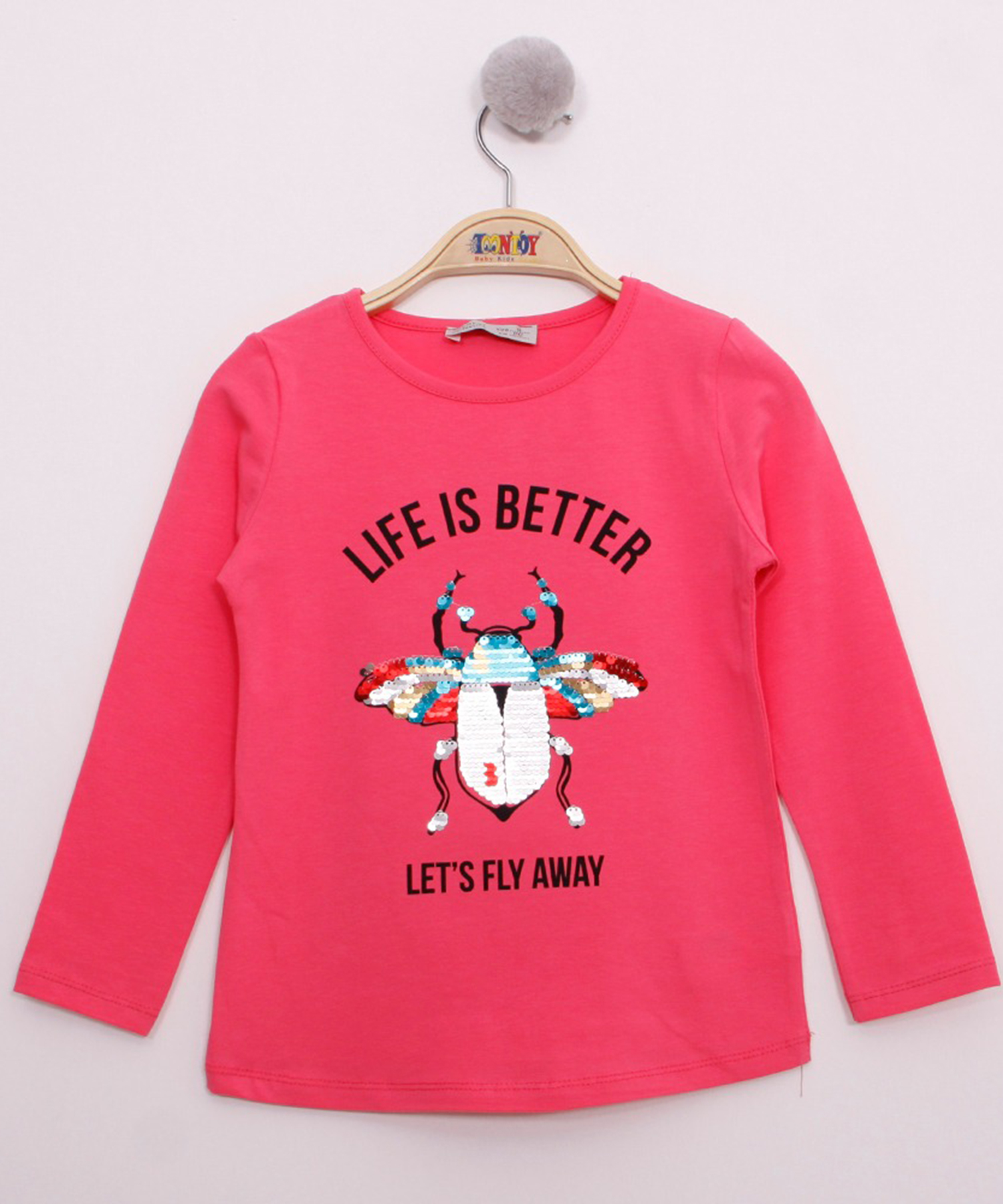 Toontoy Kız Çocuk Pullu Uğur Böceği Nakışlı T-Shirt