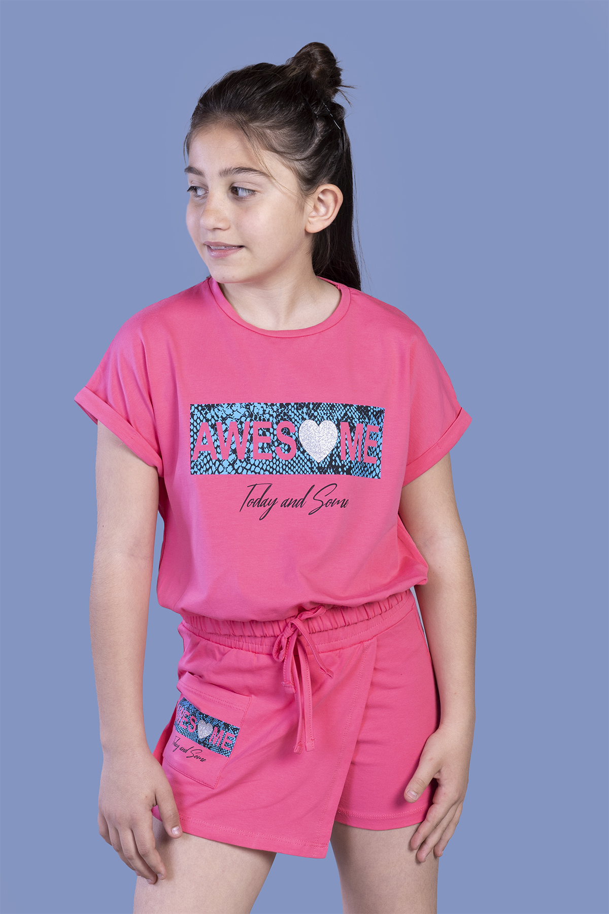 Toontoy  Kız Çocuk Awesome Baskılı Şortlu Takım