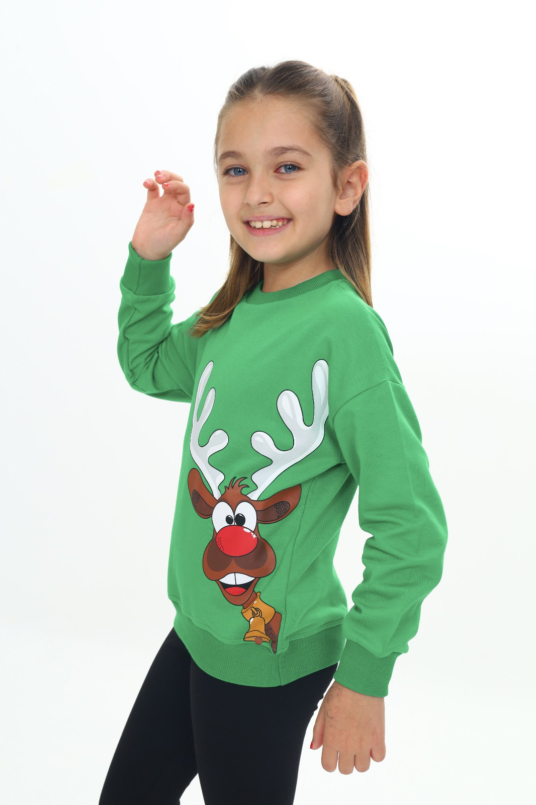Toontoy Kız Çocuk Noel Baba Geyiği Baskılı Sweatshirt