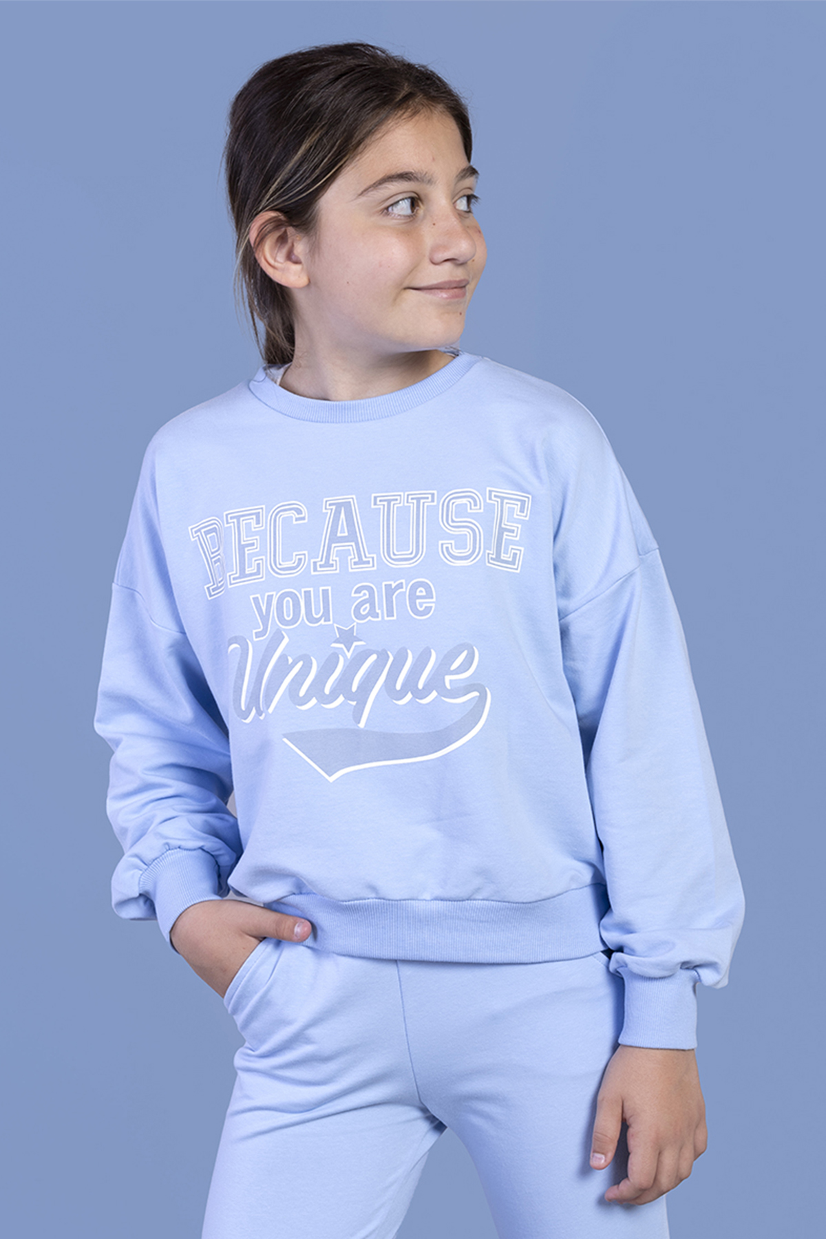 Toontoy Kız Çocuk Baskılı Düşük Kol Sweatshirt