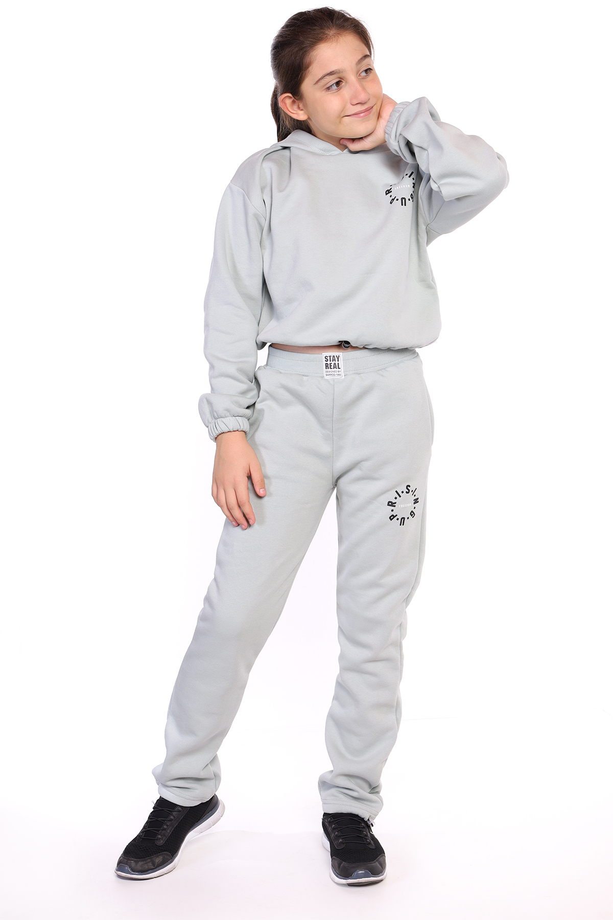 Toontoy Kız Çocuk Kapüşonlu Baskılı Crop Takım