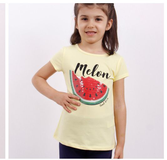 Toontoy Kız Çocuk Melon Baskılı Karpuz Nakışlı Tişört