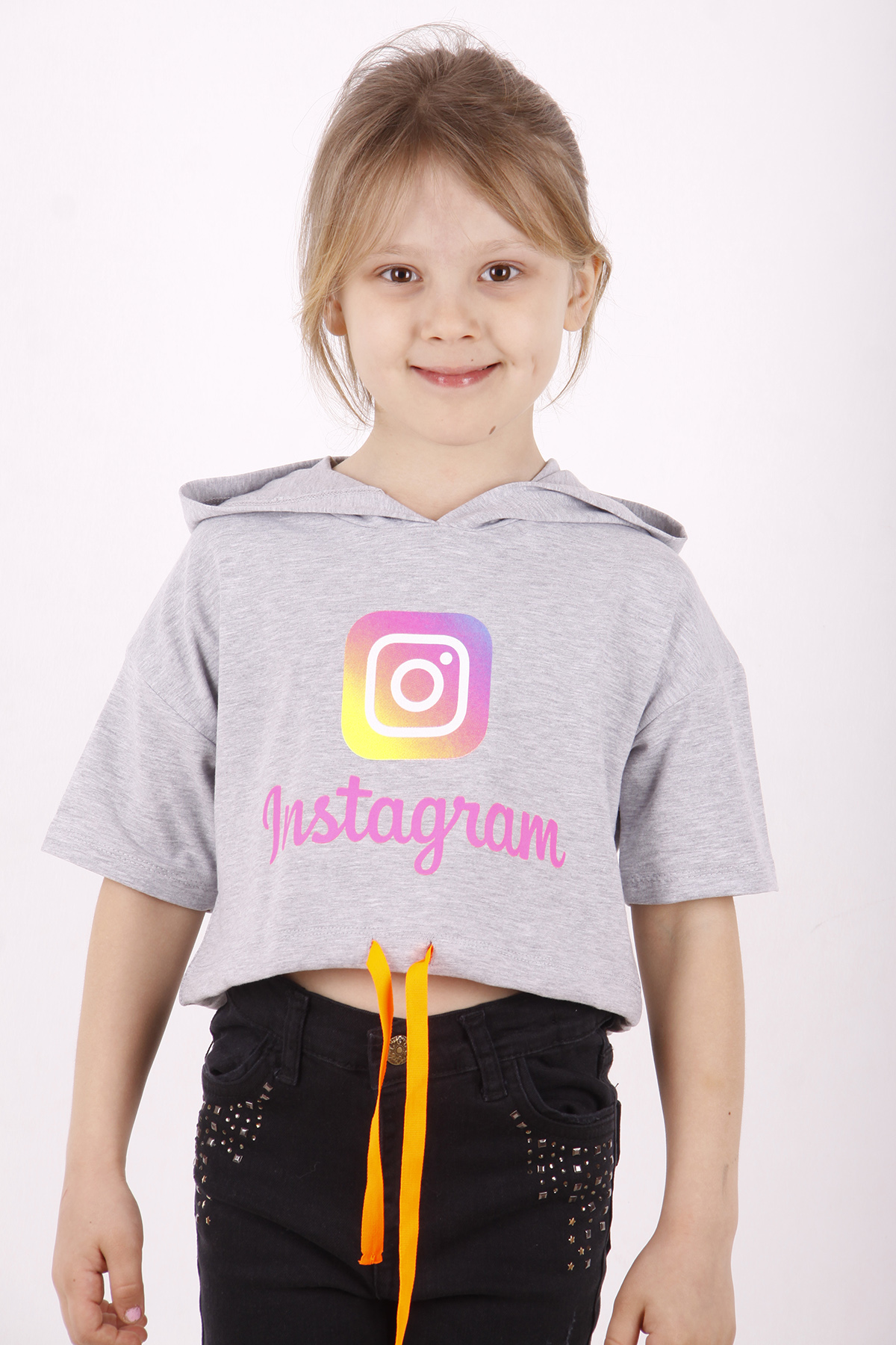 Toontoy Kız Çocuk Instagram Baskılı Kapüşonlu Tişört