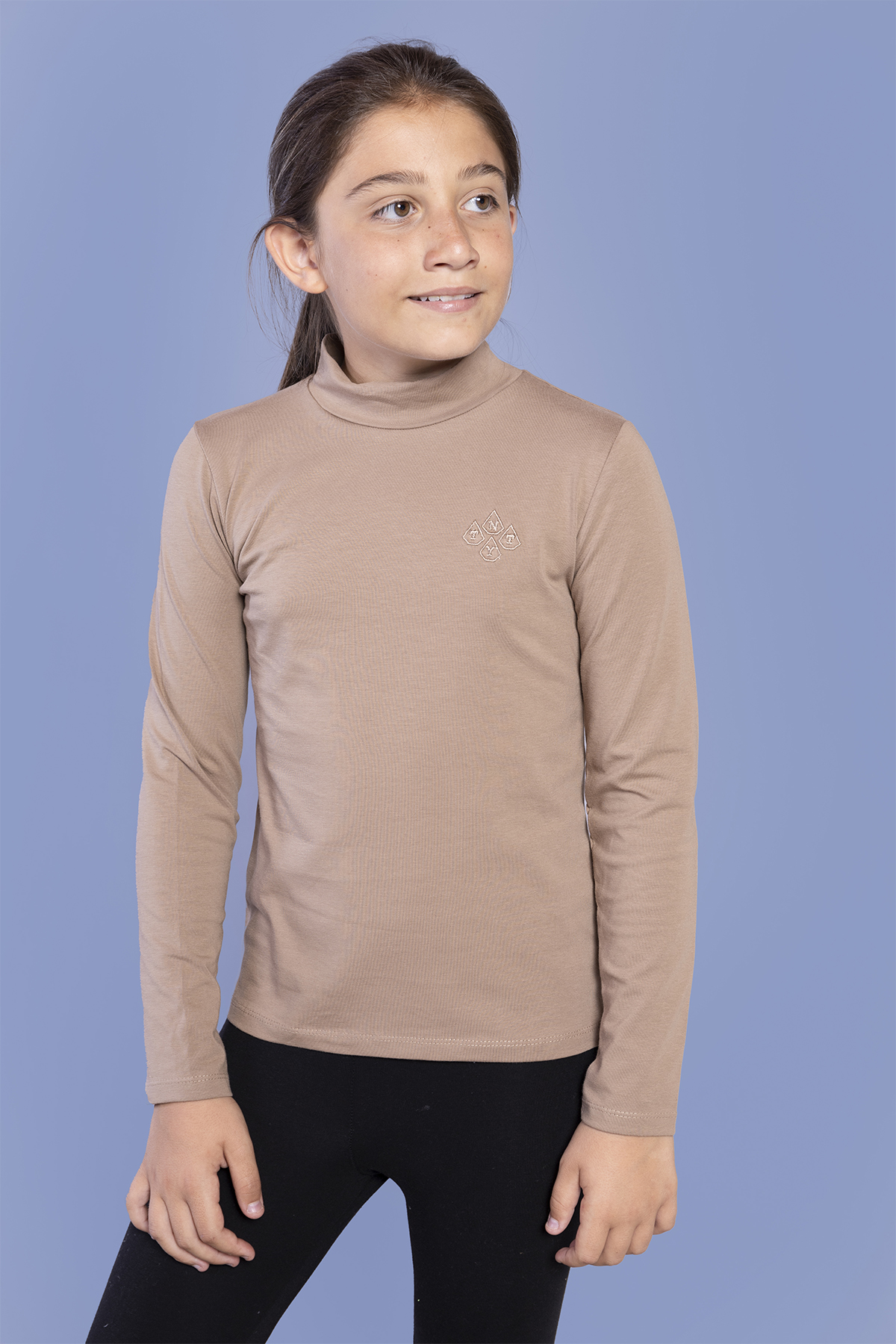 Toontoy  Kız Çocuk Nakışlı Balıkçı Yaka Okul Tişörtü