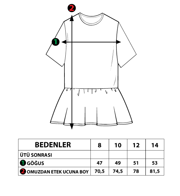 Toontoy Kız Çocuk Baskılı Eteği Büzgülü Düşük Kol Elbise