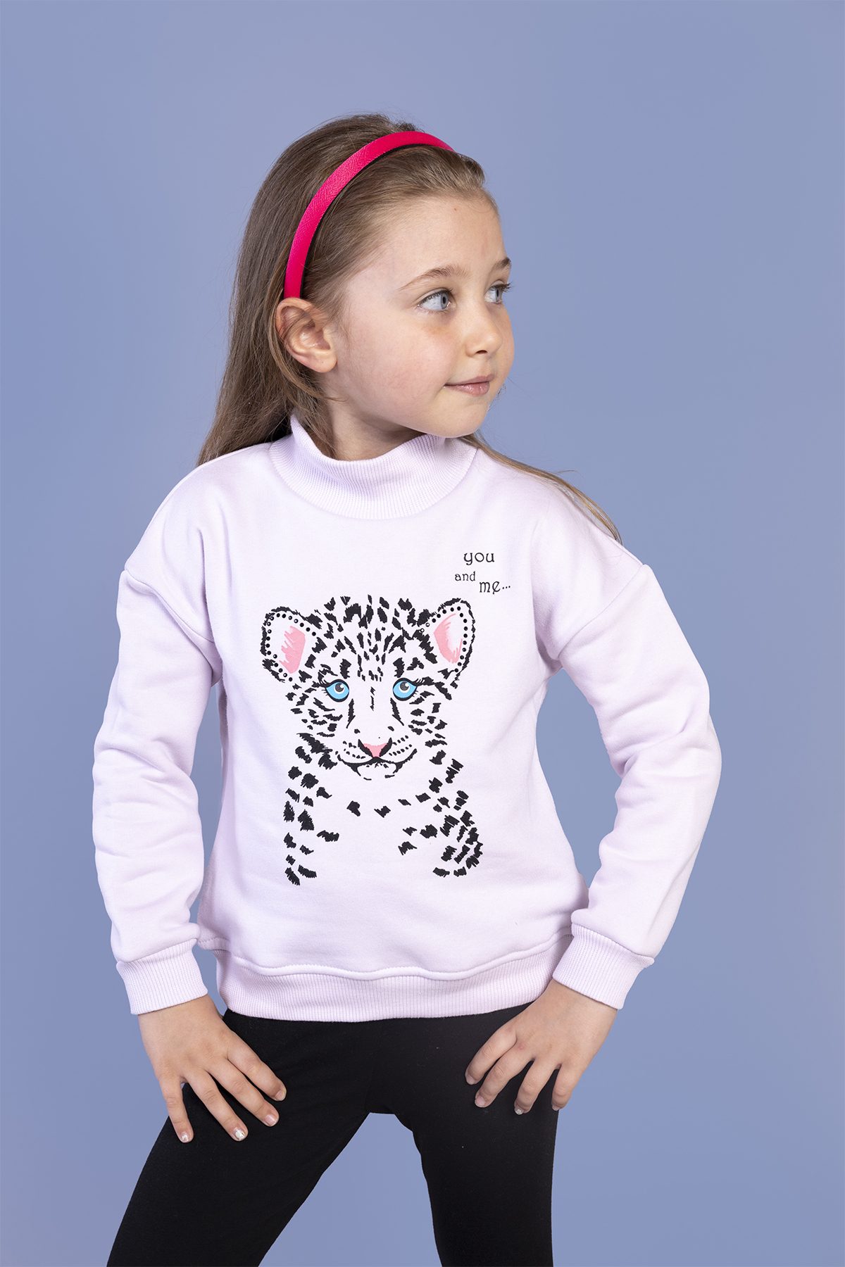 Toontoy Kız Çocuk Baskılı Balıkçı Yaka Pamuklu Sweatshirt