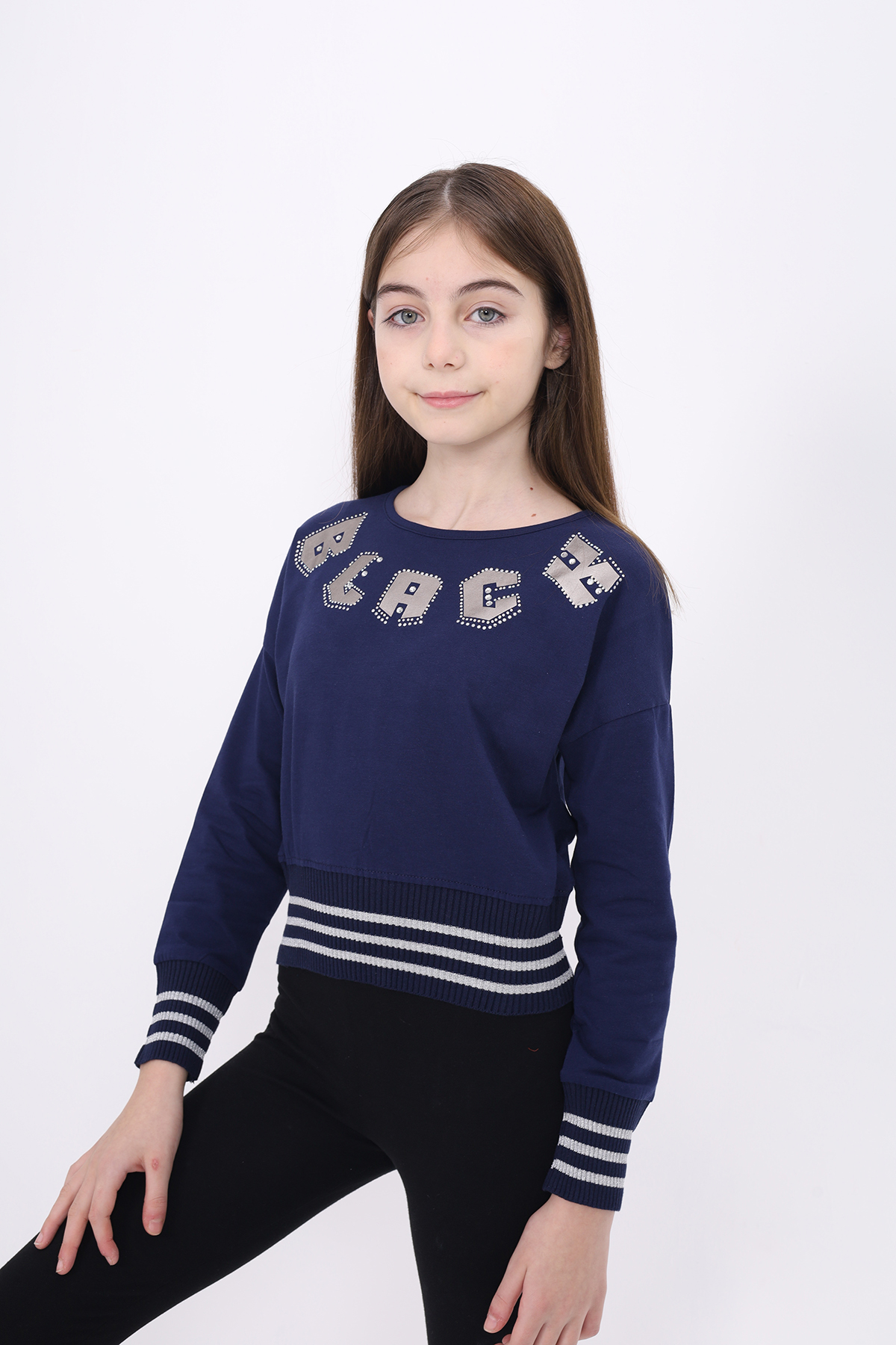 Toontoy Kız Çocuk Sweatshirt Black Varak Baskılı