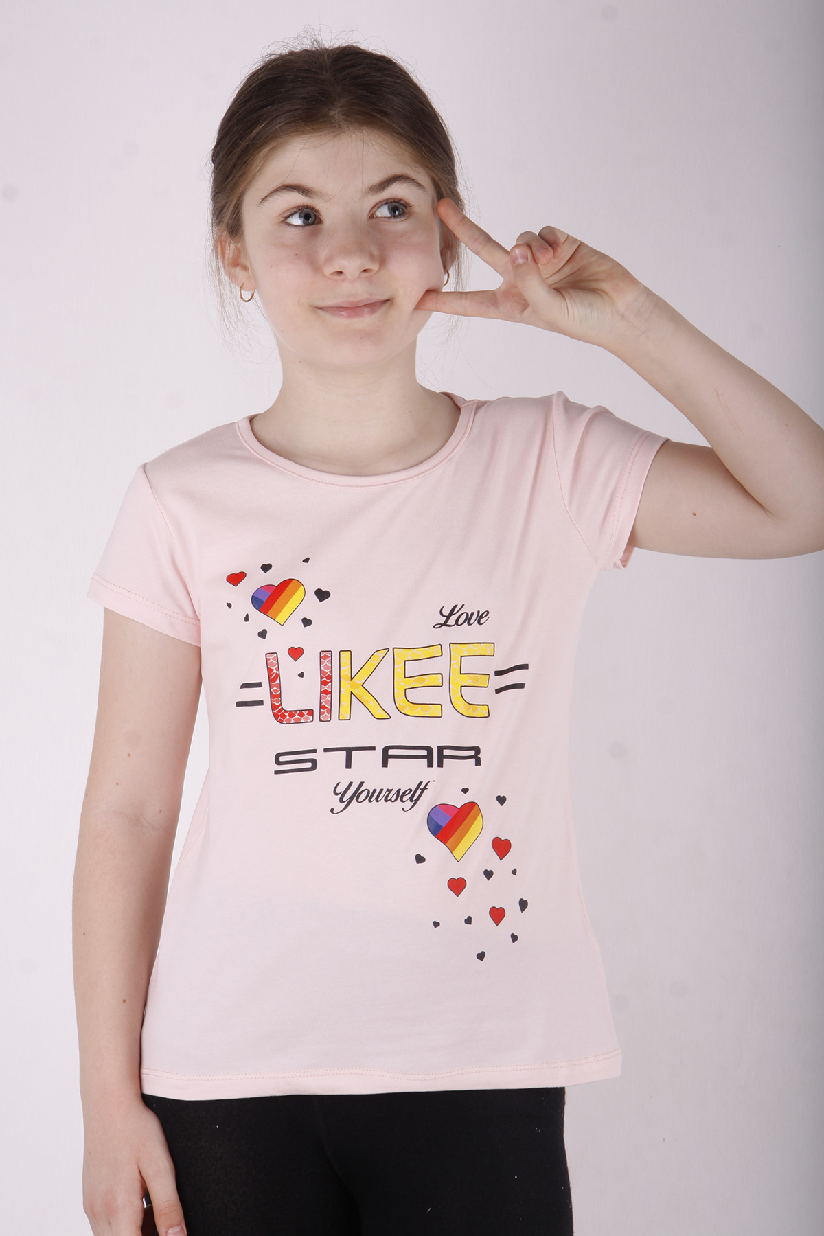 Toontoy Kız Çocuk Likee Star Kalp Baskılı Tişört