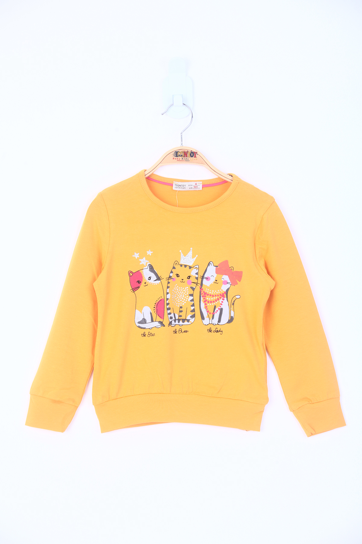 Toontoy Kız Çocuk Üç Kedi Baskılı Tişört