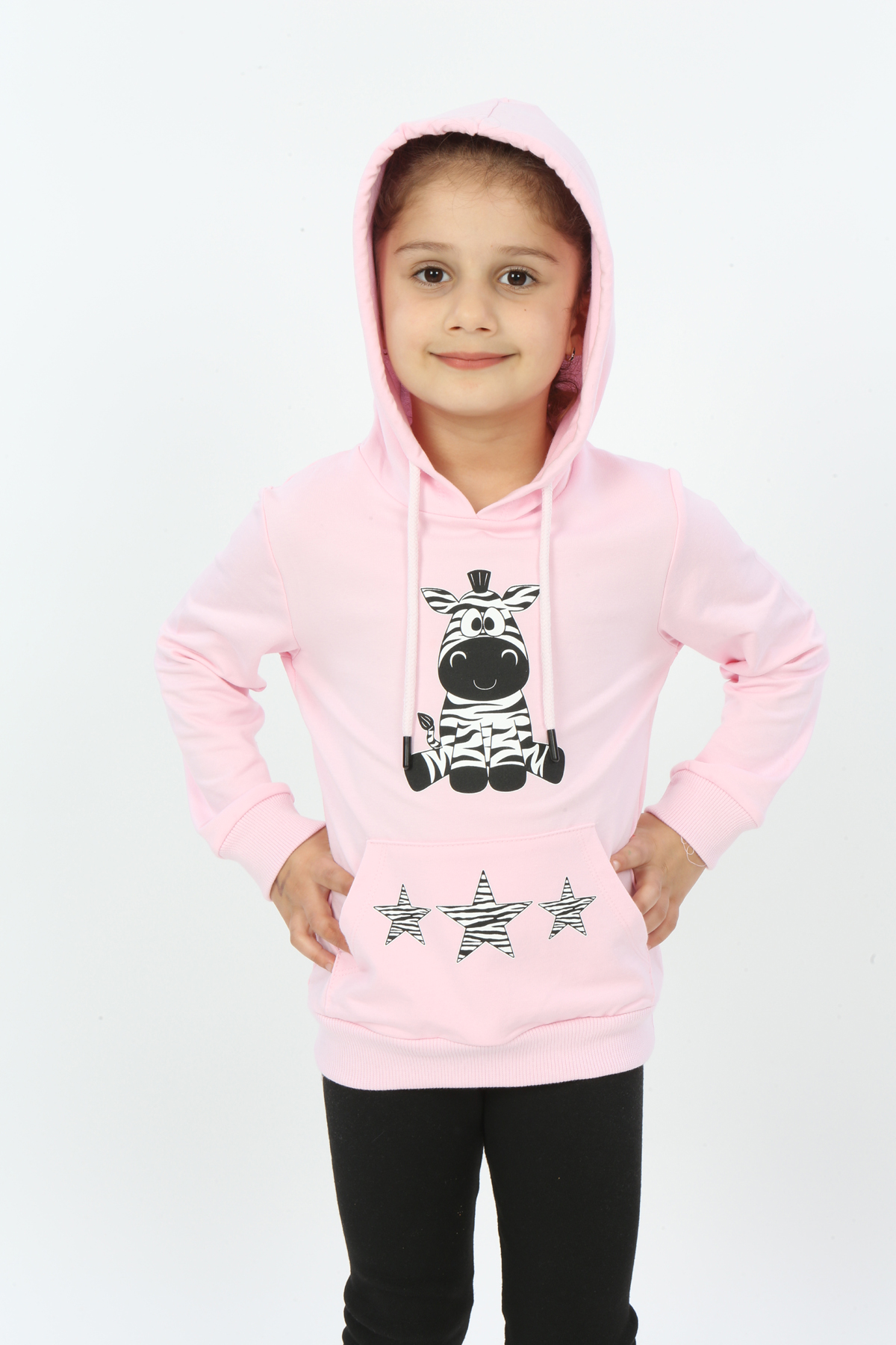 Toontoy Kız Çocuk Yıldızlı Zebra Baskılı Kapüşonlu Sweatshirt