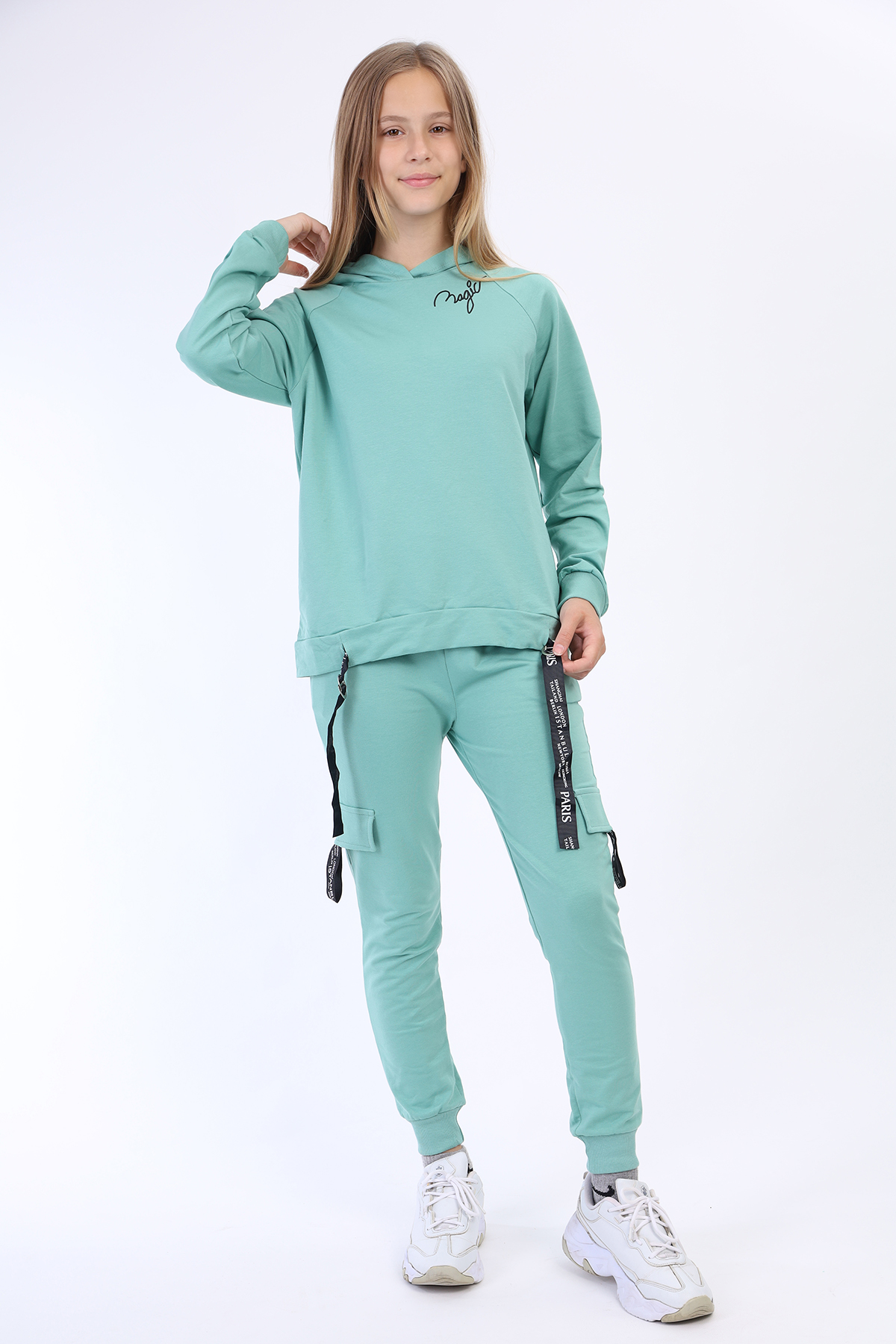Toontoy Kız Çocuk Reglan Kol Şerit Detaylı Baskılı Takım