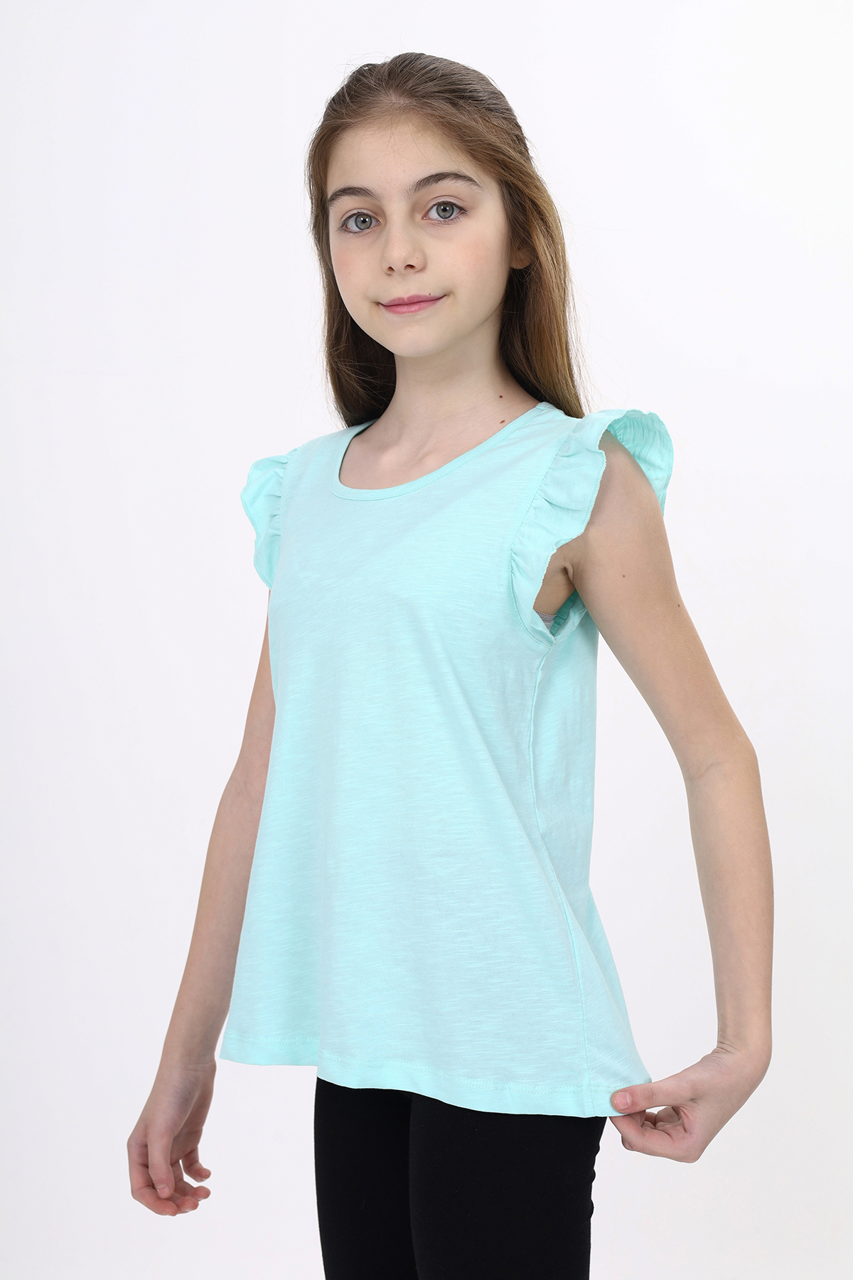 Toontoy Kız Çocuk Atlet Kolları Büzgülü  Fırfırlı 24095